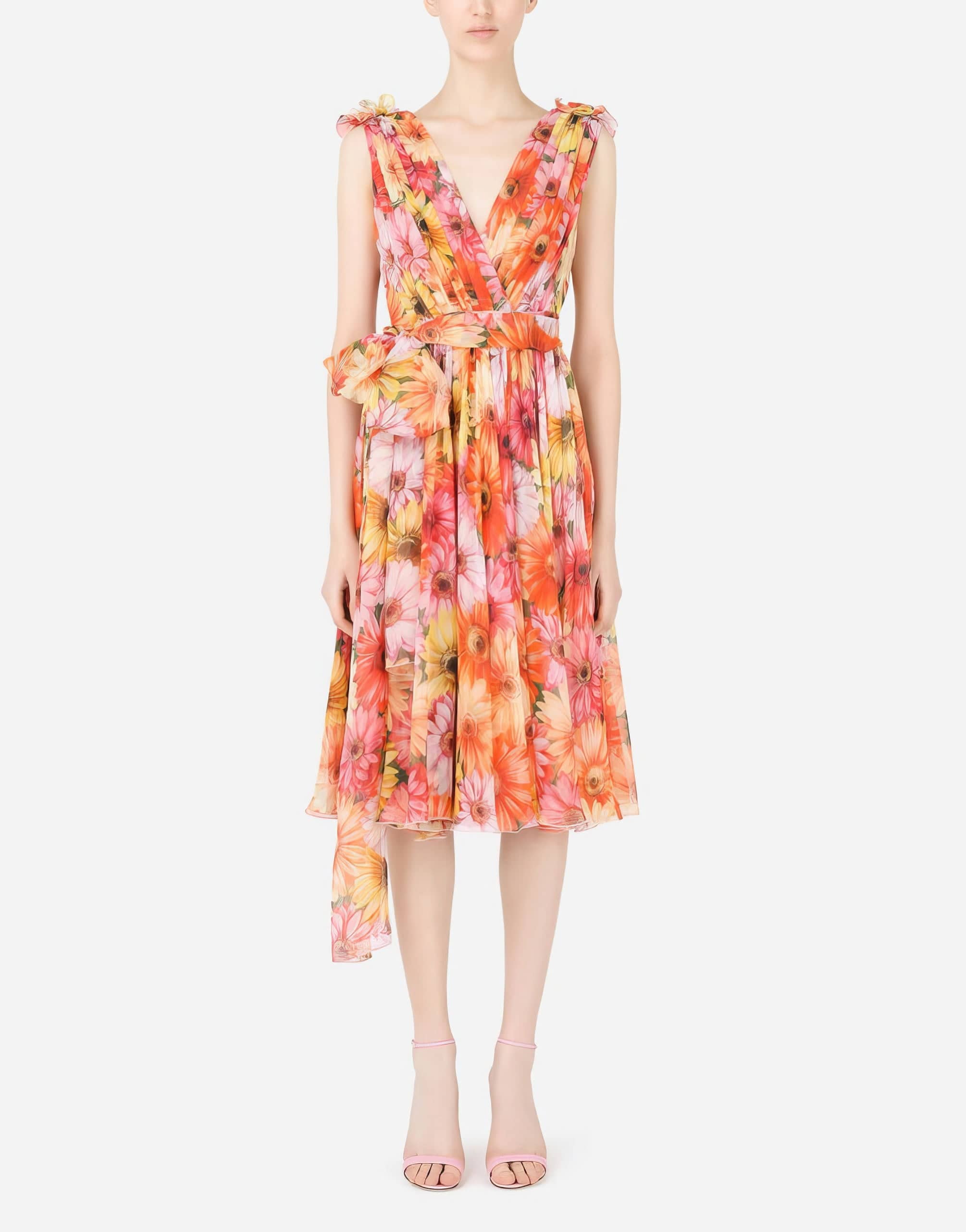 Dolce & Gabbana Gerbera-Daisy Print Chiffon Midi Dress