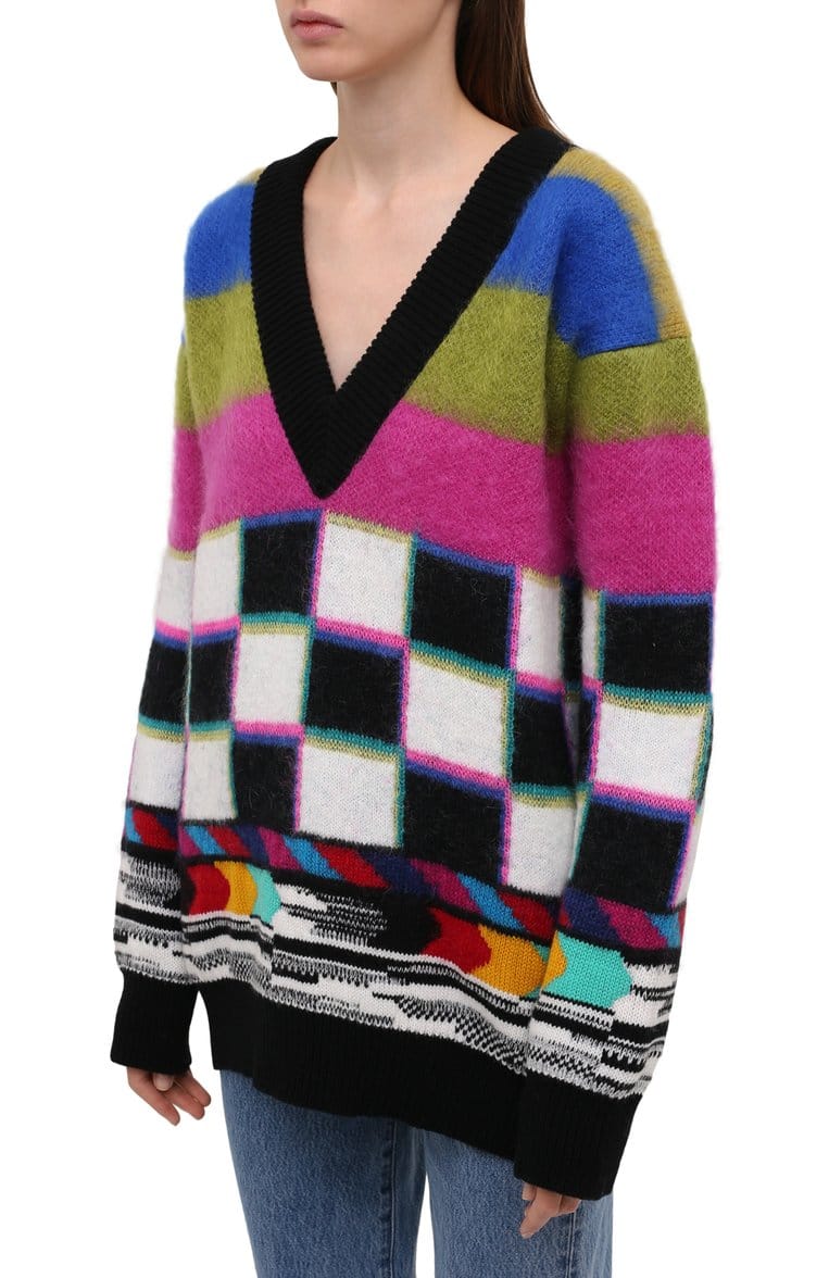 Dolce & Gabbana Glitch Designed V-Neck Sweater