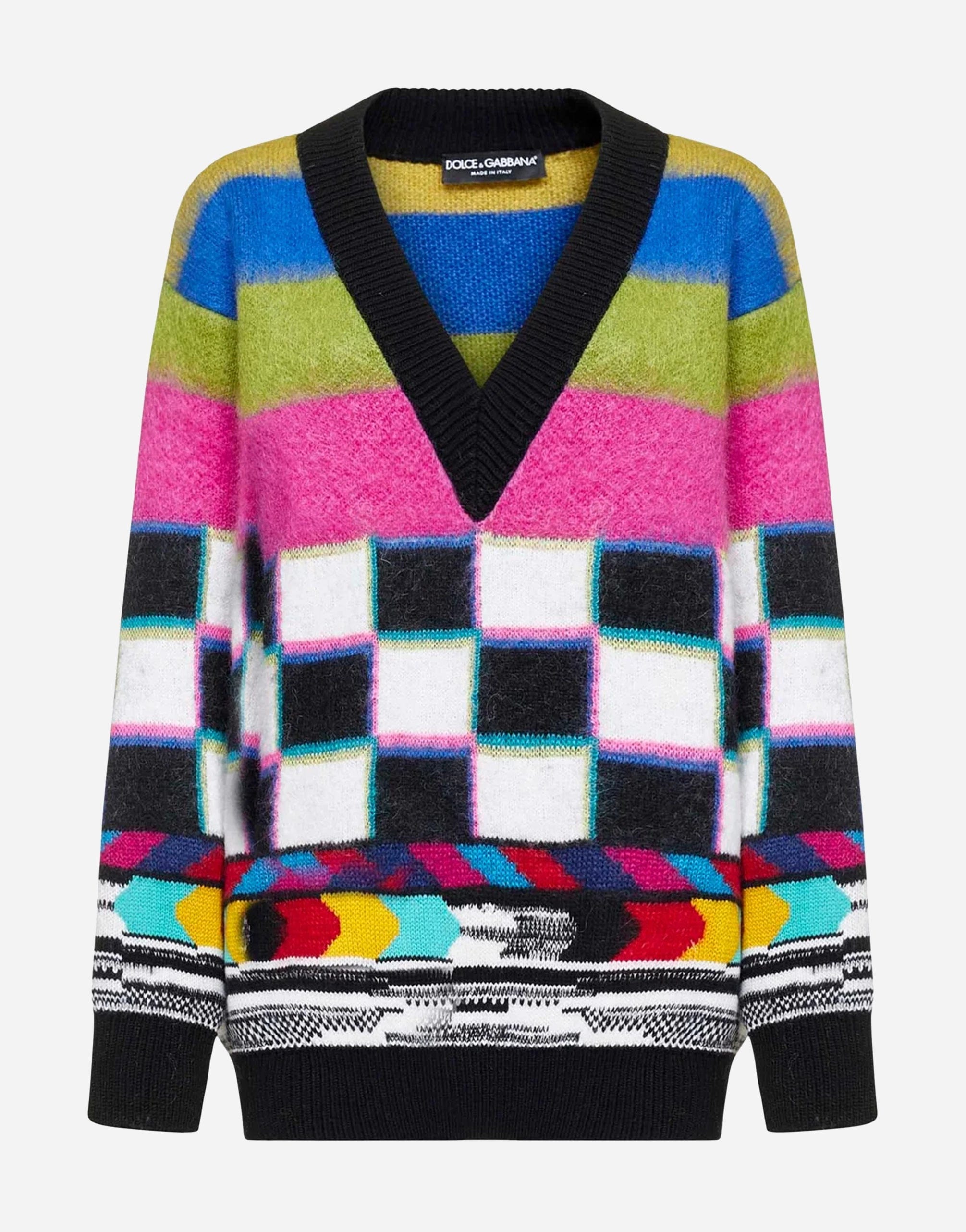 Dolce & Gabbana Glitch Designed V-Neck Sweater