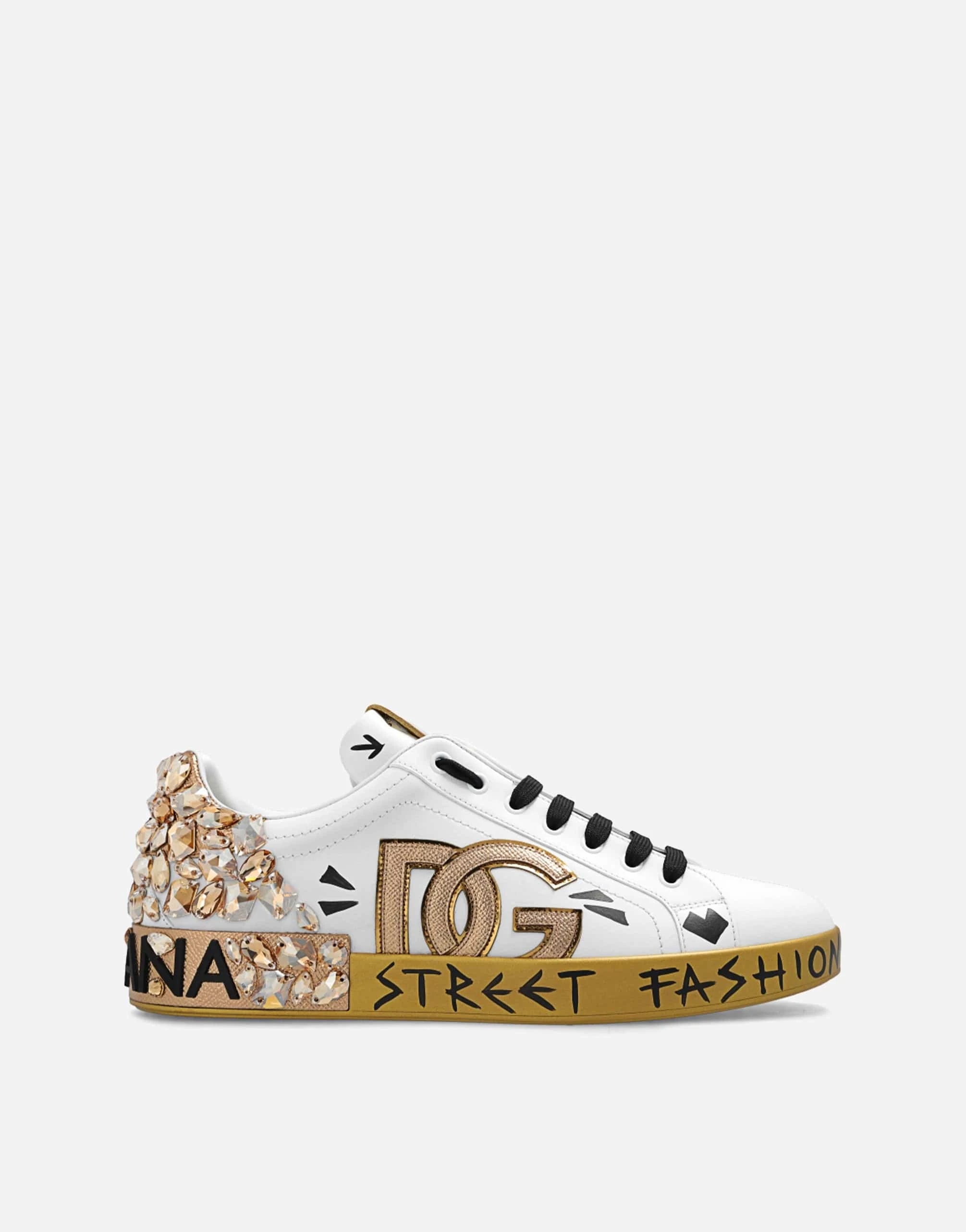 Dolce & Gabbana Gold Crystal-Embellished Logo Portofino Sneakers