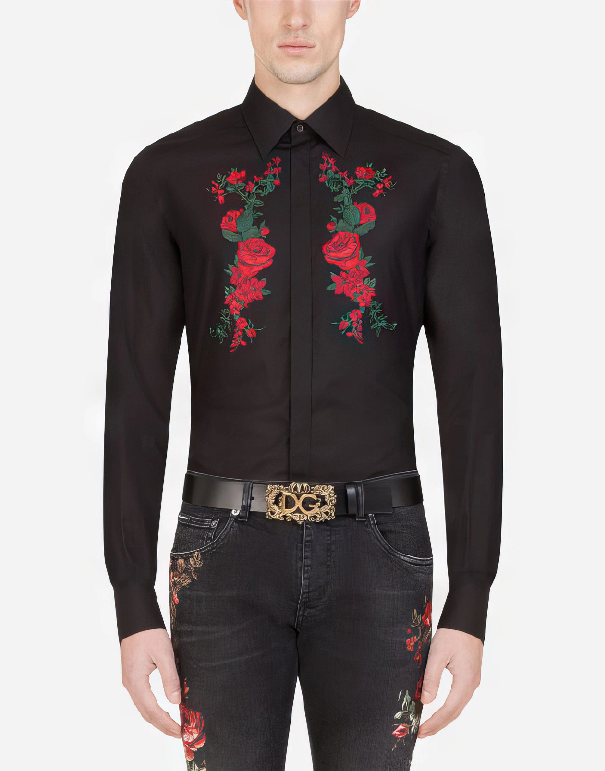 Dolce & Gabbana Gold-fit Shirt With Rose Patches