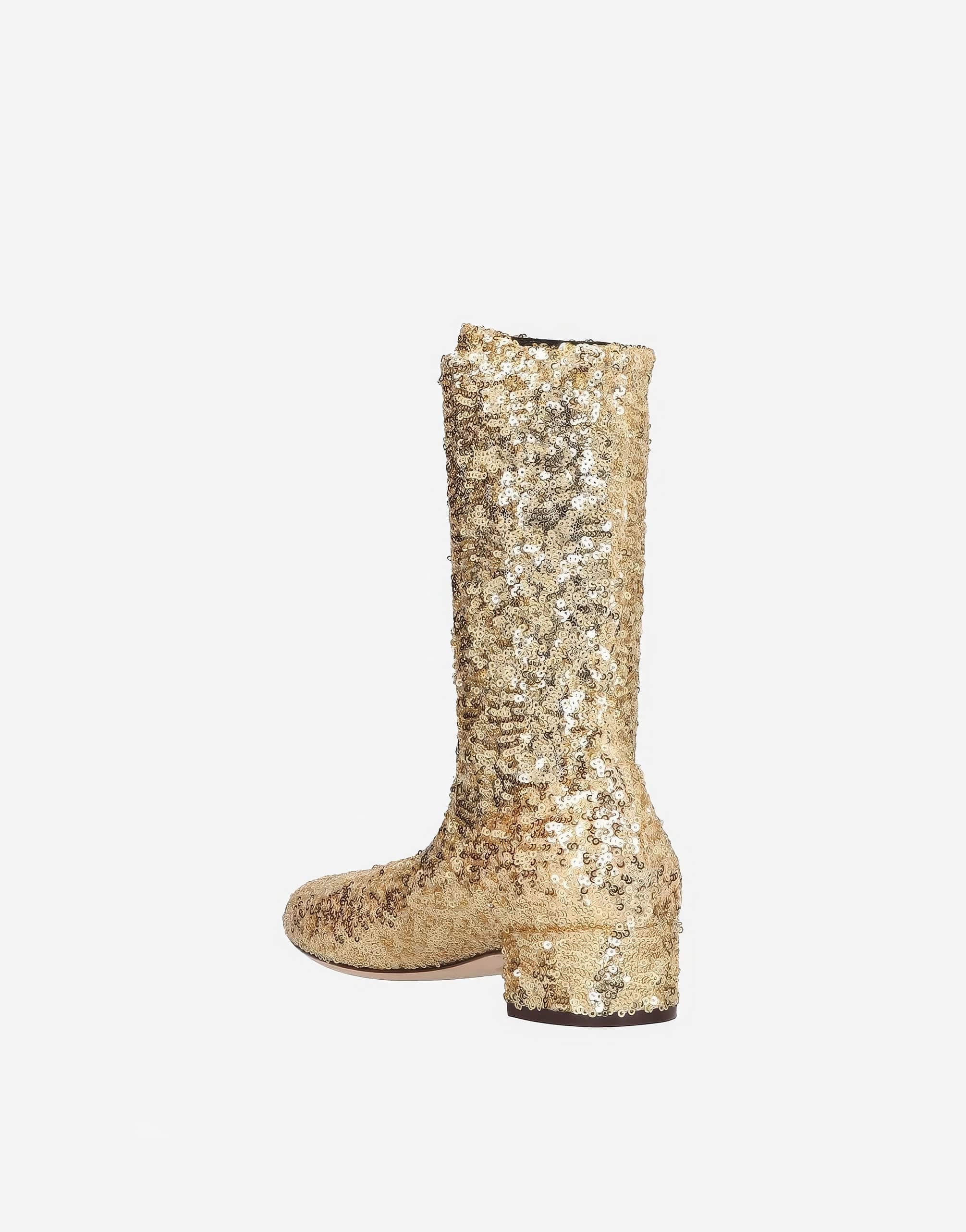 Dolce & Gabbana Gold Sequined Stretch Boots