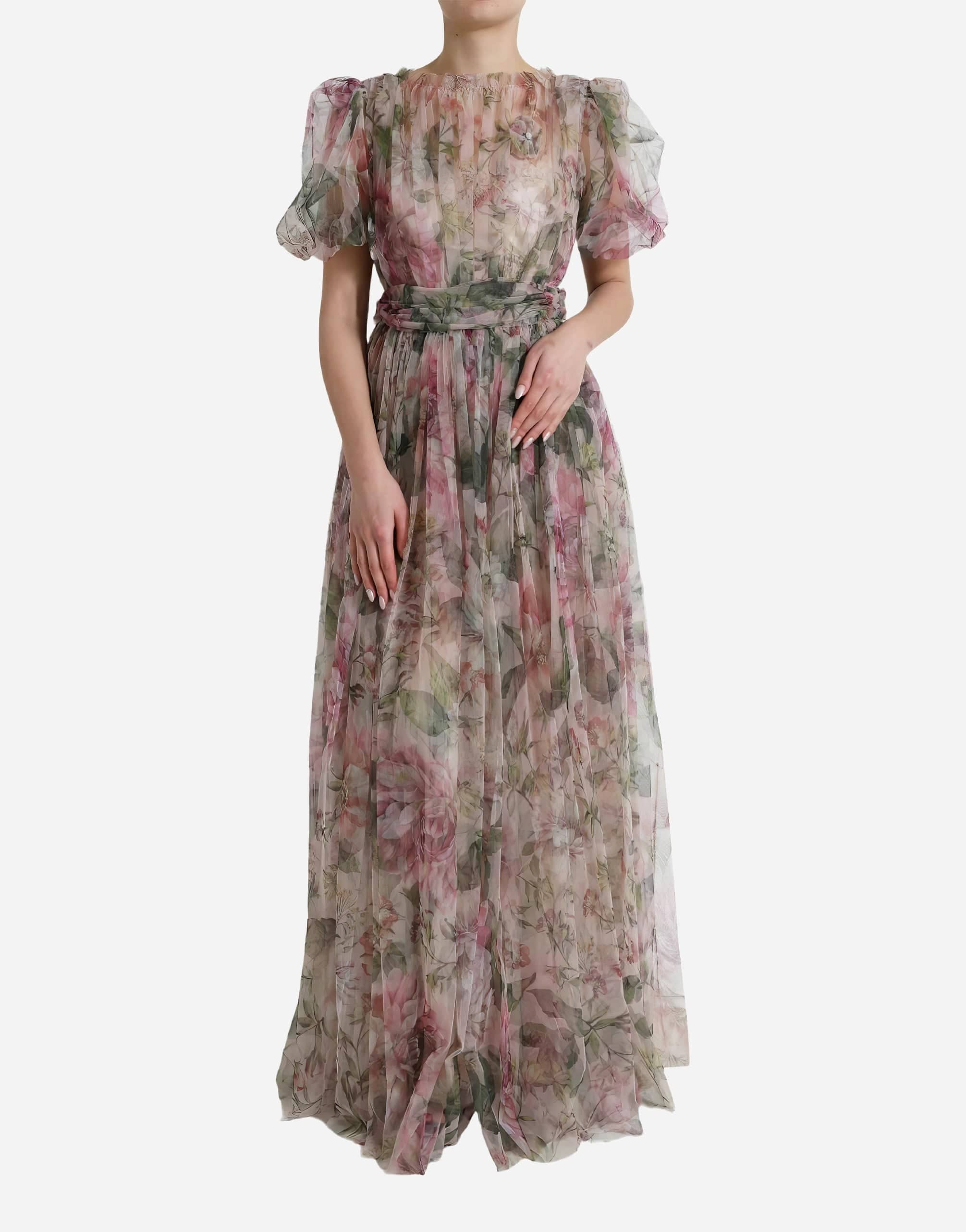 Gown With Floral Print And Embellishments