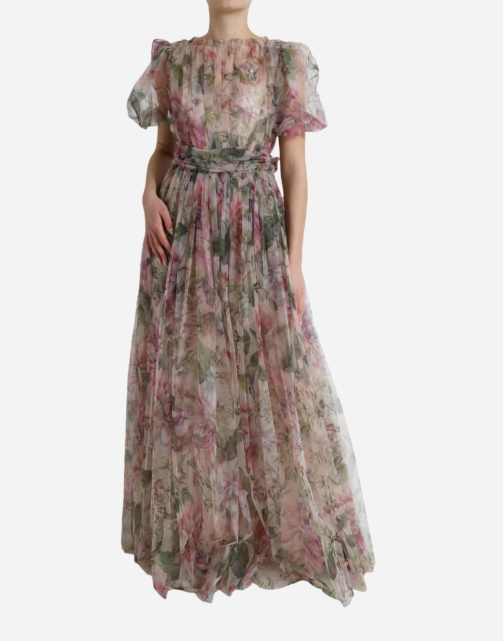 Gown With Floral Print And Embellishments