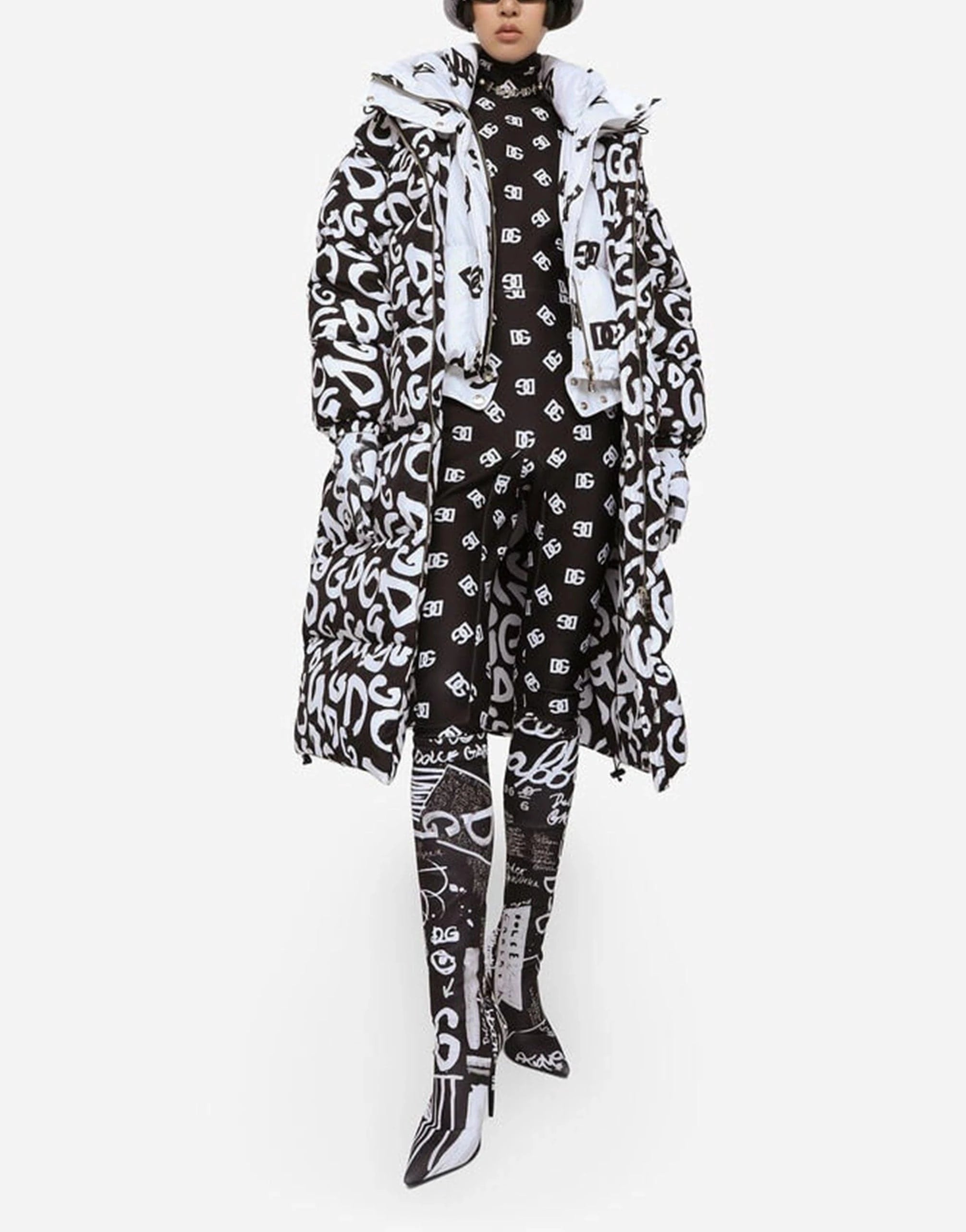 Dolce & Gabbana Graffiti Logo-Print Long Coat