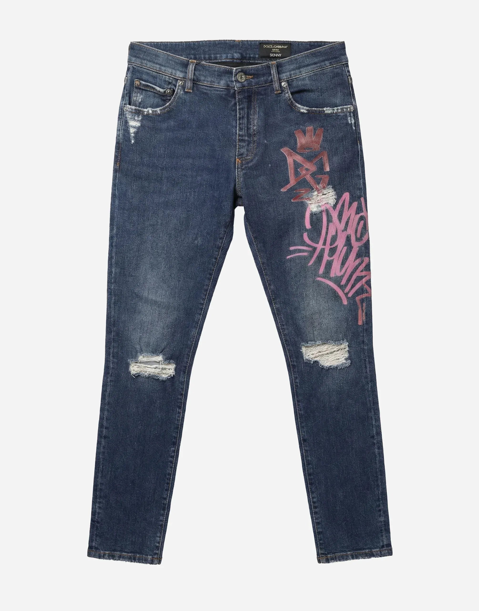 Dolce & Gabbana Graffiti-Print Distressed Skinny Jeans