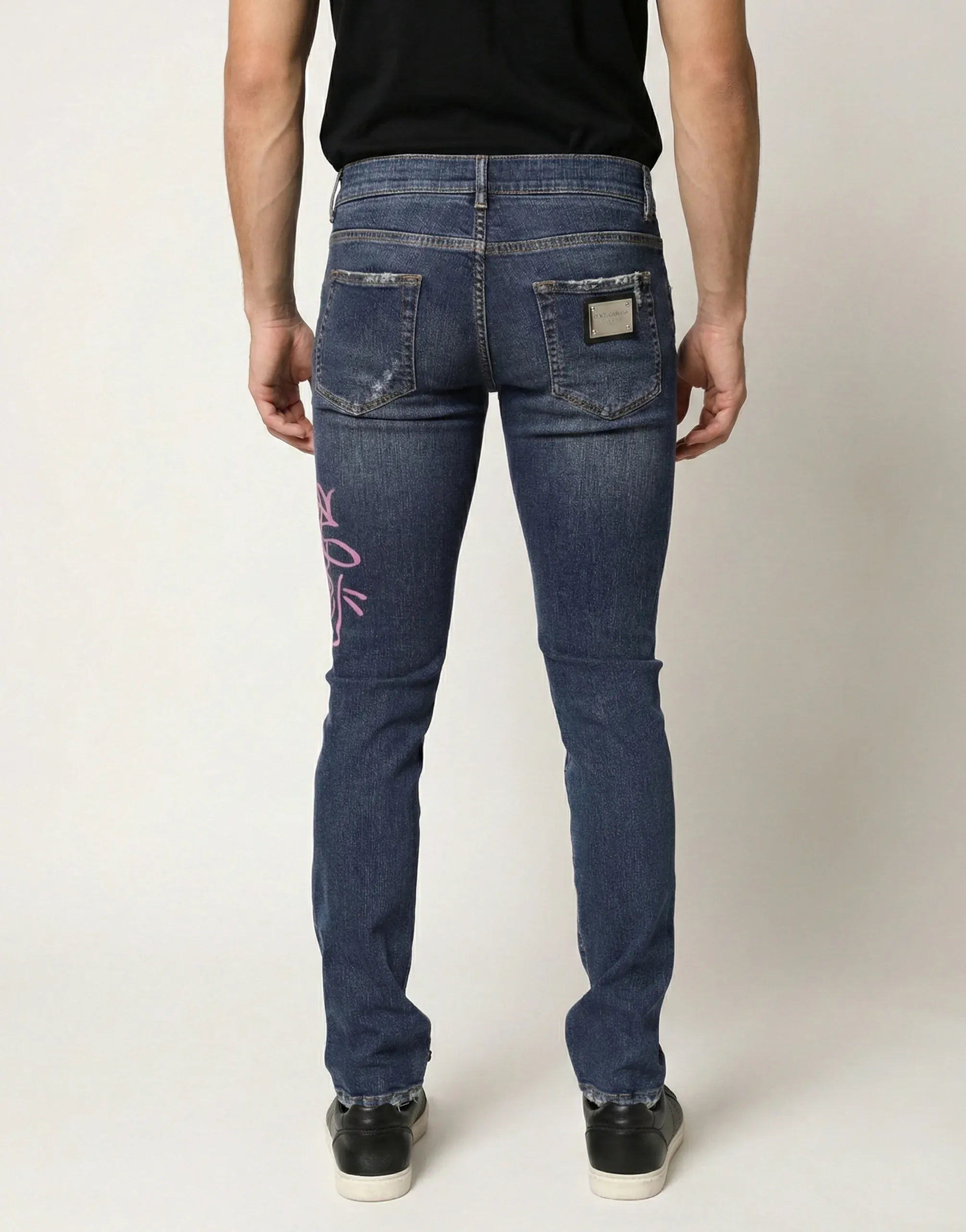 Dolce & Gabbana Graffiti-Print Distressed Skinny Jeans