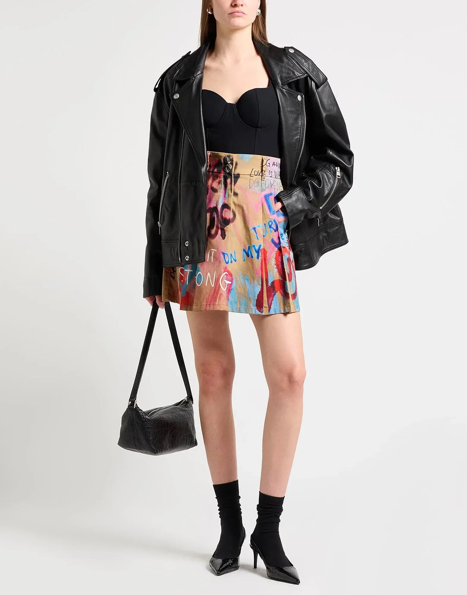 Dolce & Gabbana Graffiti Print High-Waist Pleated Shorts