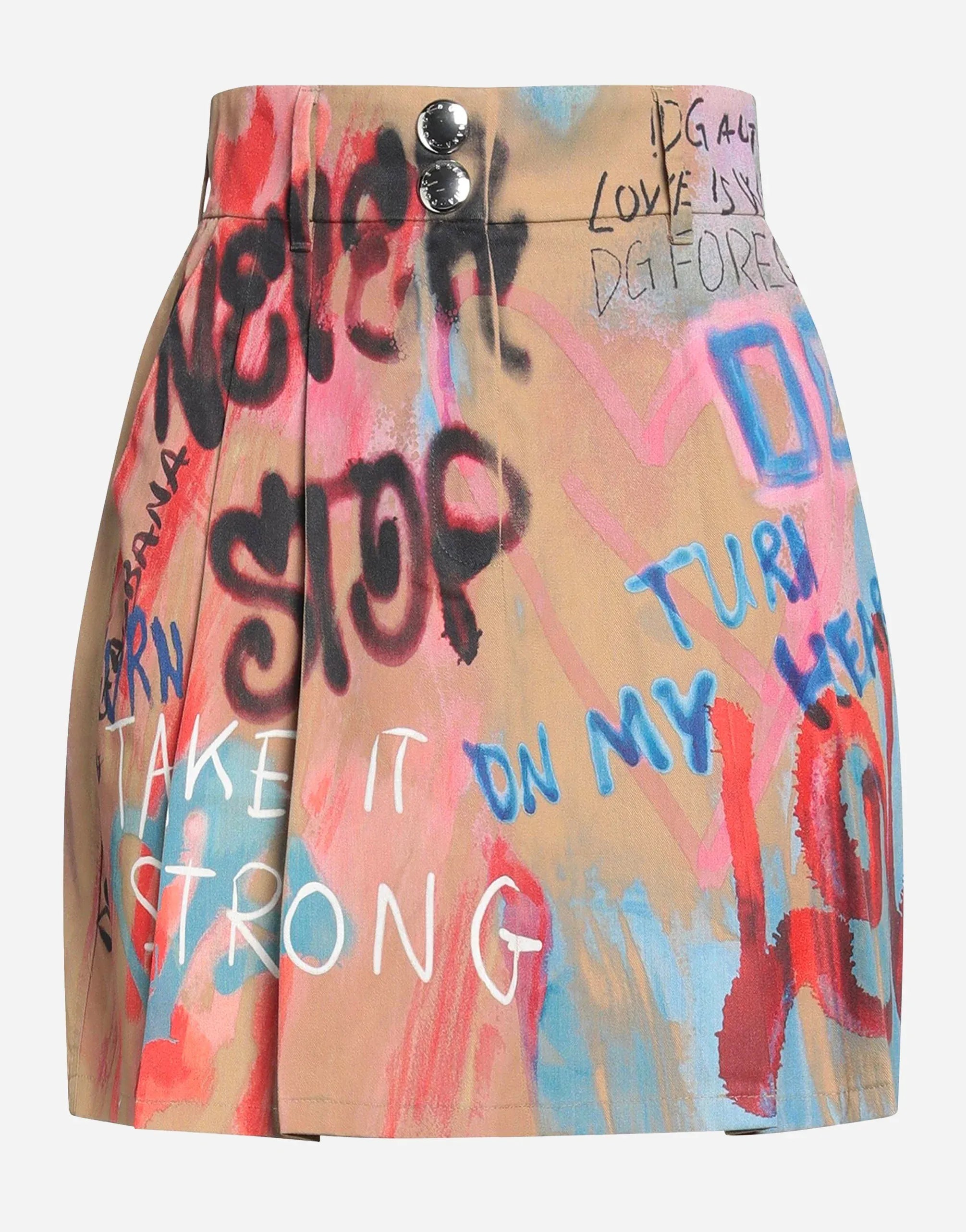 Dolce & Gabbana Graffiti Print High-Waist Pleated Shorts