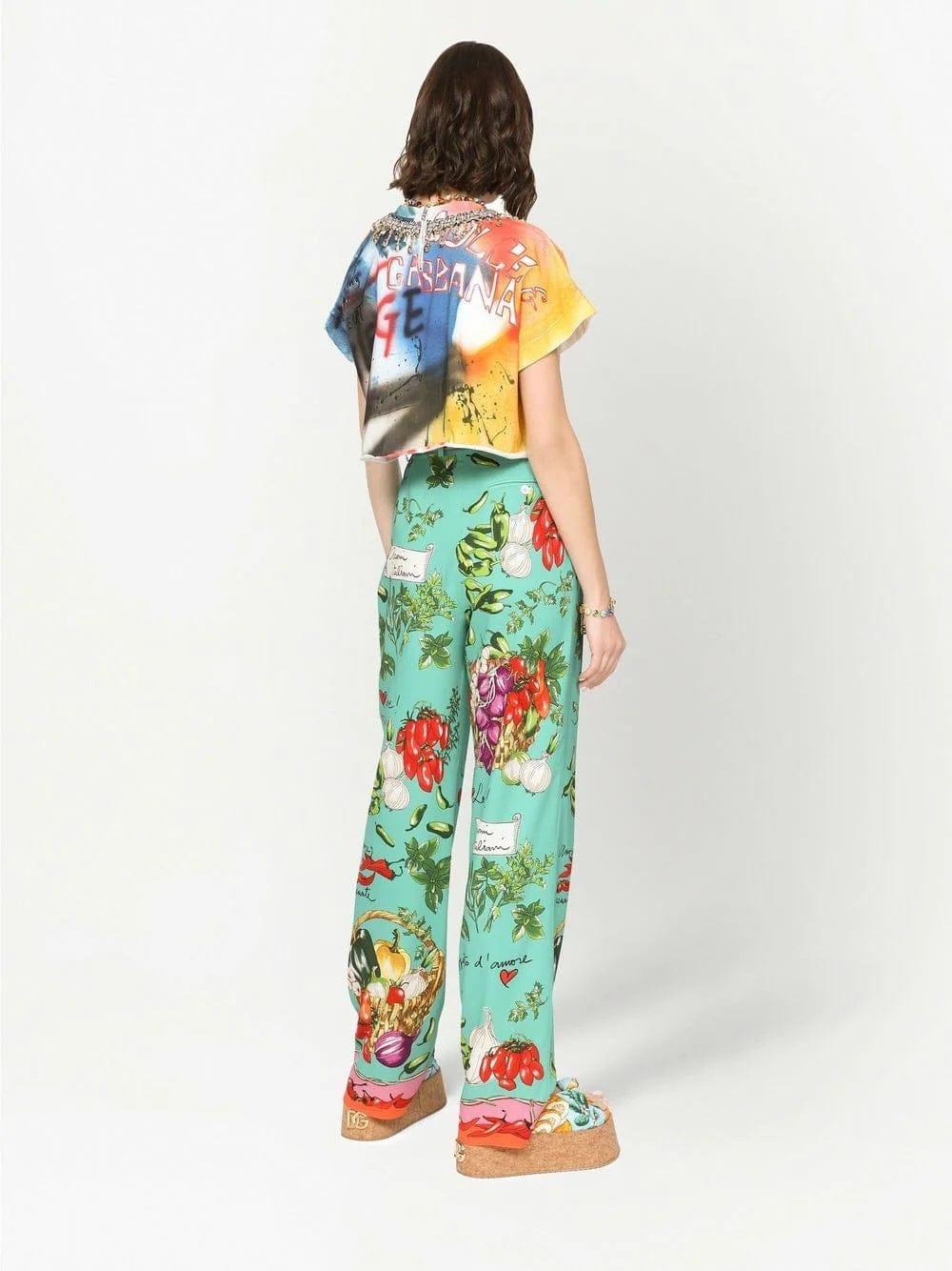 Dolce & Gabbana Graffiti-Print Necklace-Embellished Cropped T-Shirt
