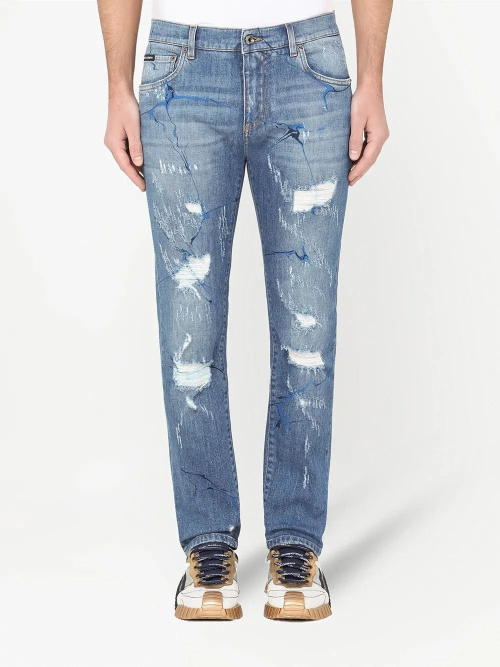 Dolce & Gabbana Graphic Distressed Straight-Leg Jeans