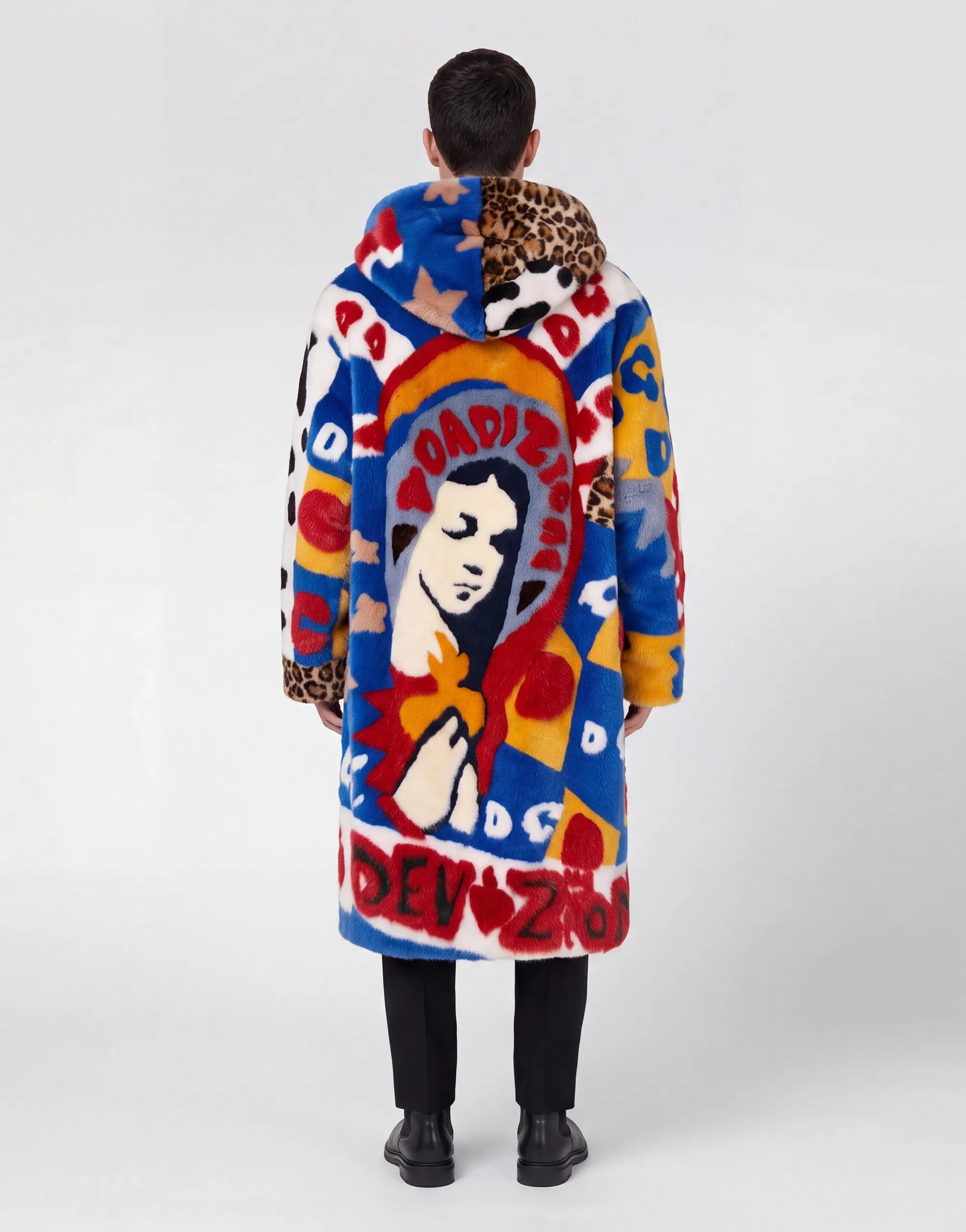 Dolce & Gabbana Graphic Faux Fur Hooded Coat