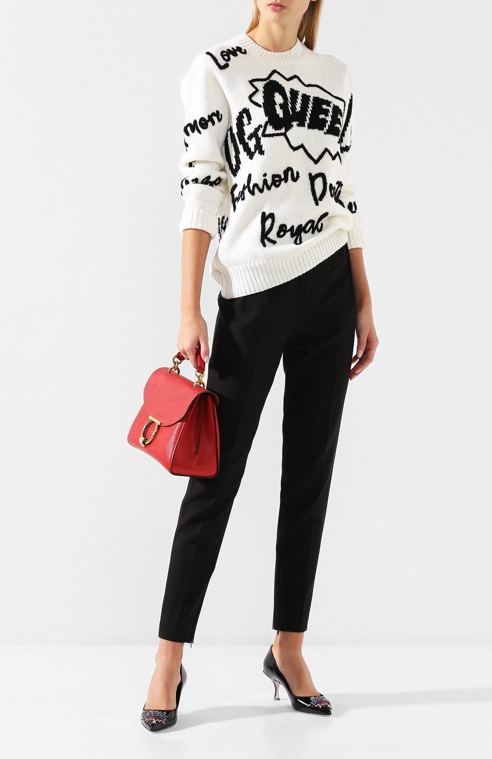 Dolce & Gabbana Graphic Slogan Intarsia Knit Sweater