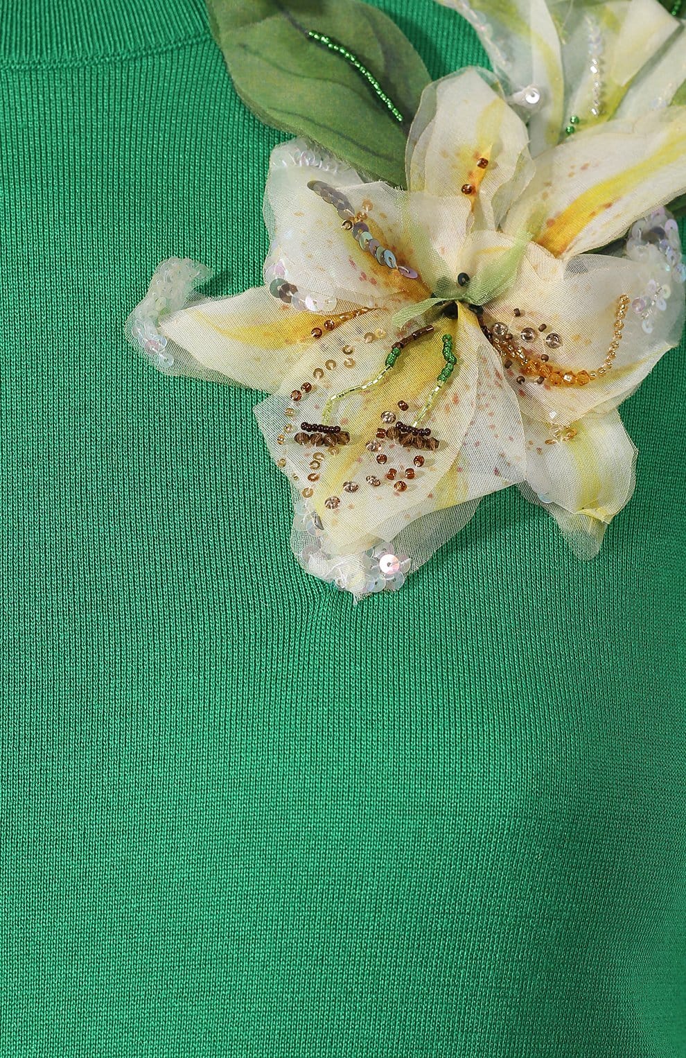 Dolce & Gabbana Green Floral-Appliqué Silk Sweater