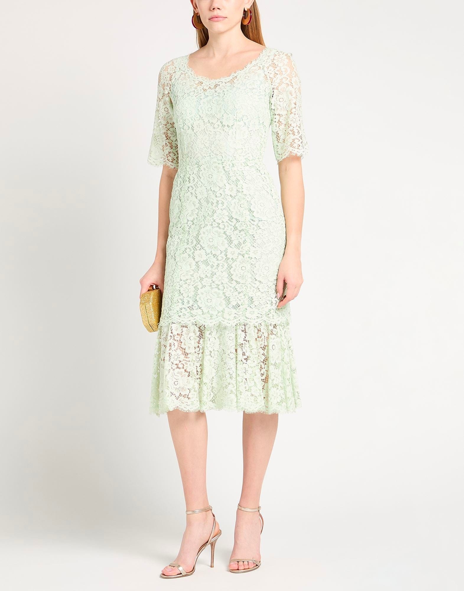 Dolce & Gabbana Green Floral Lace Midi Dress
