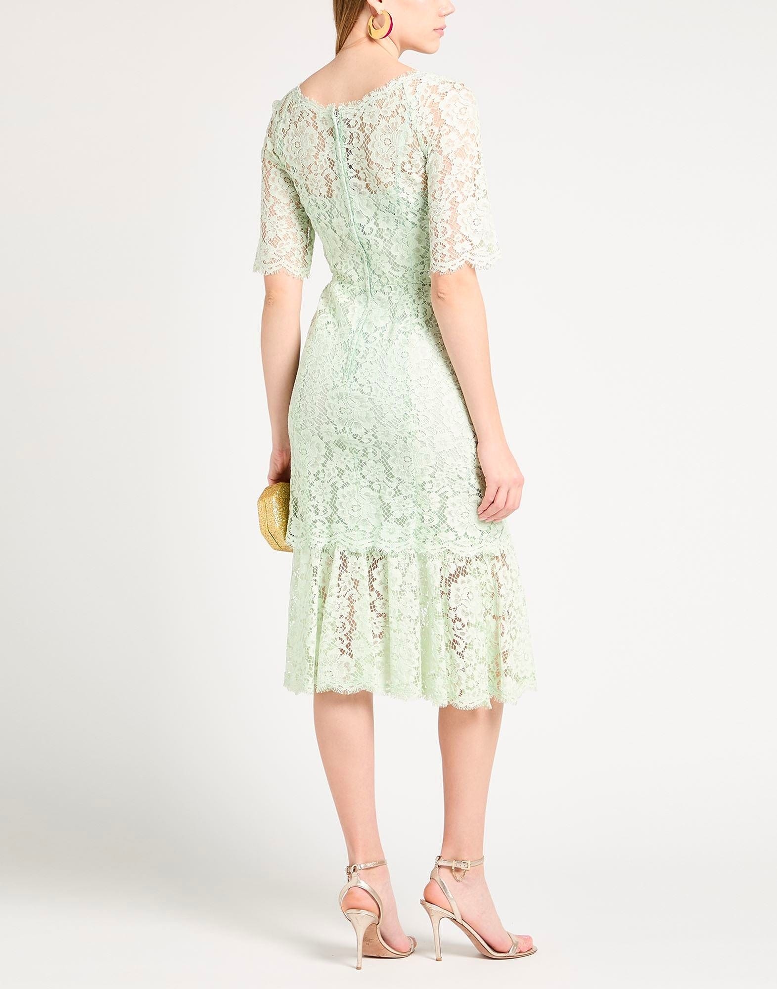Dolce & Gabbana Green Floral Lace Midi Dress