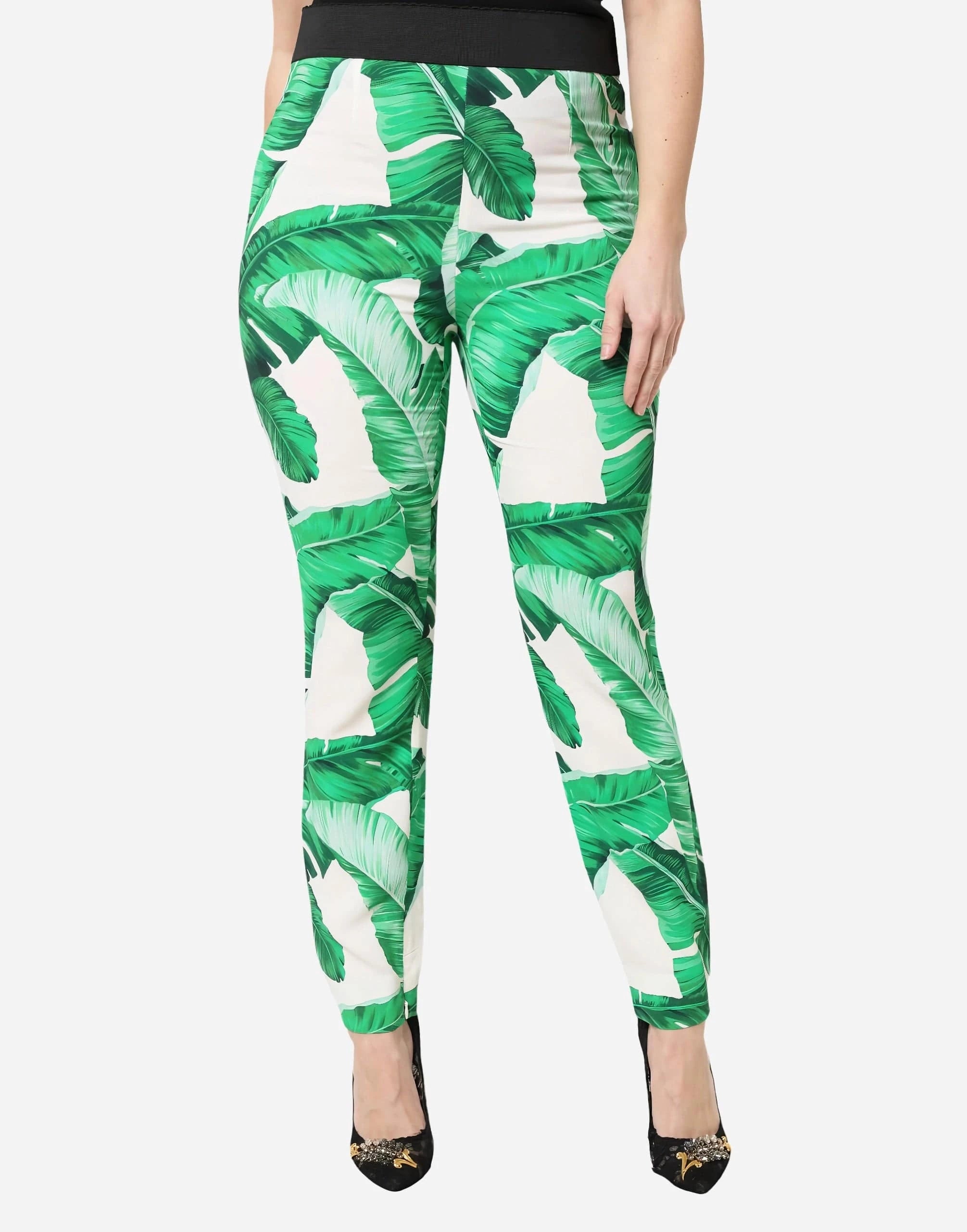 Dolce & Gabbana Green Leaf-Print Pants