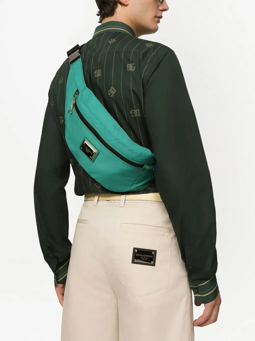 Dolce & Gabbana Green Nylon Logo-Plaque Belt Bag