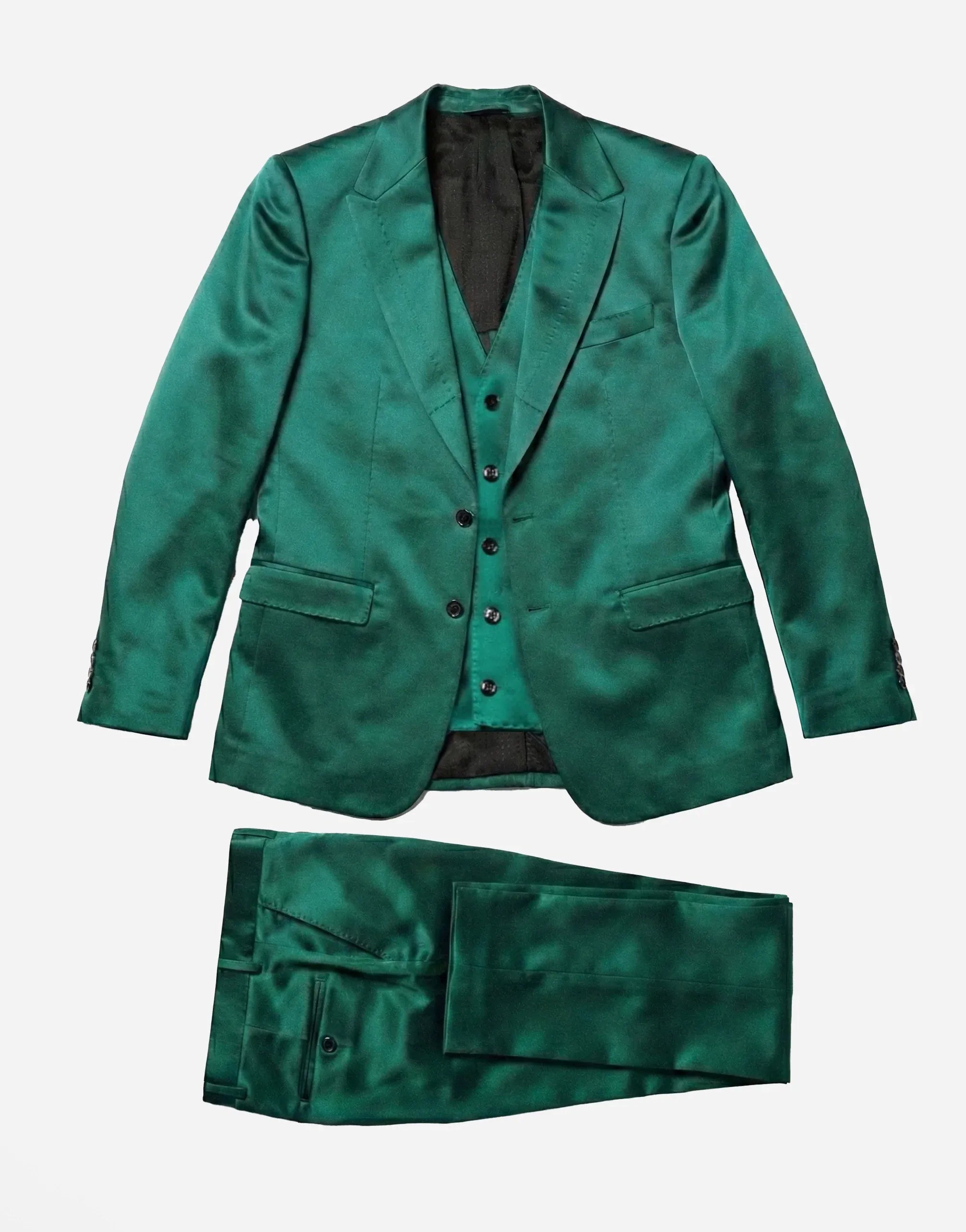 Dolce & Gabbana Green Tailored Three-Piece Silk Suit