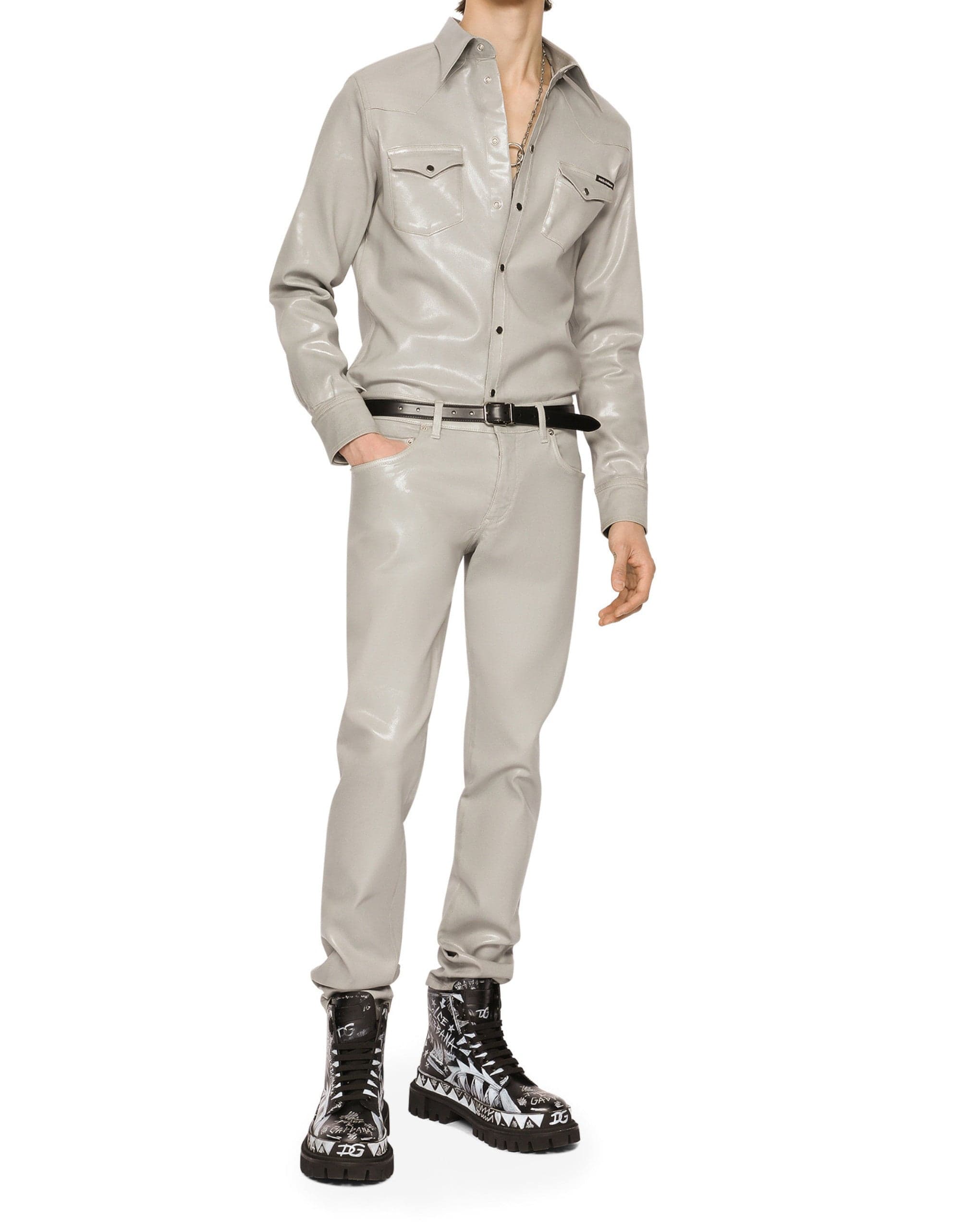 Dolce & Gabbana Grey Coated Slim-Fit Jeans