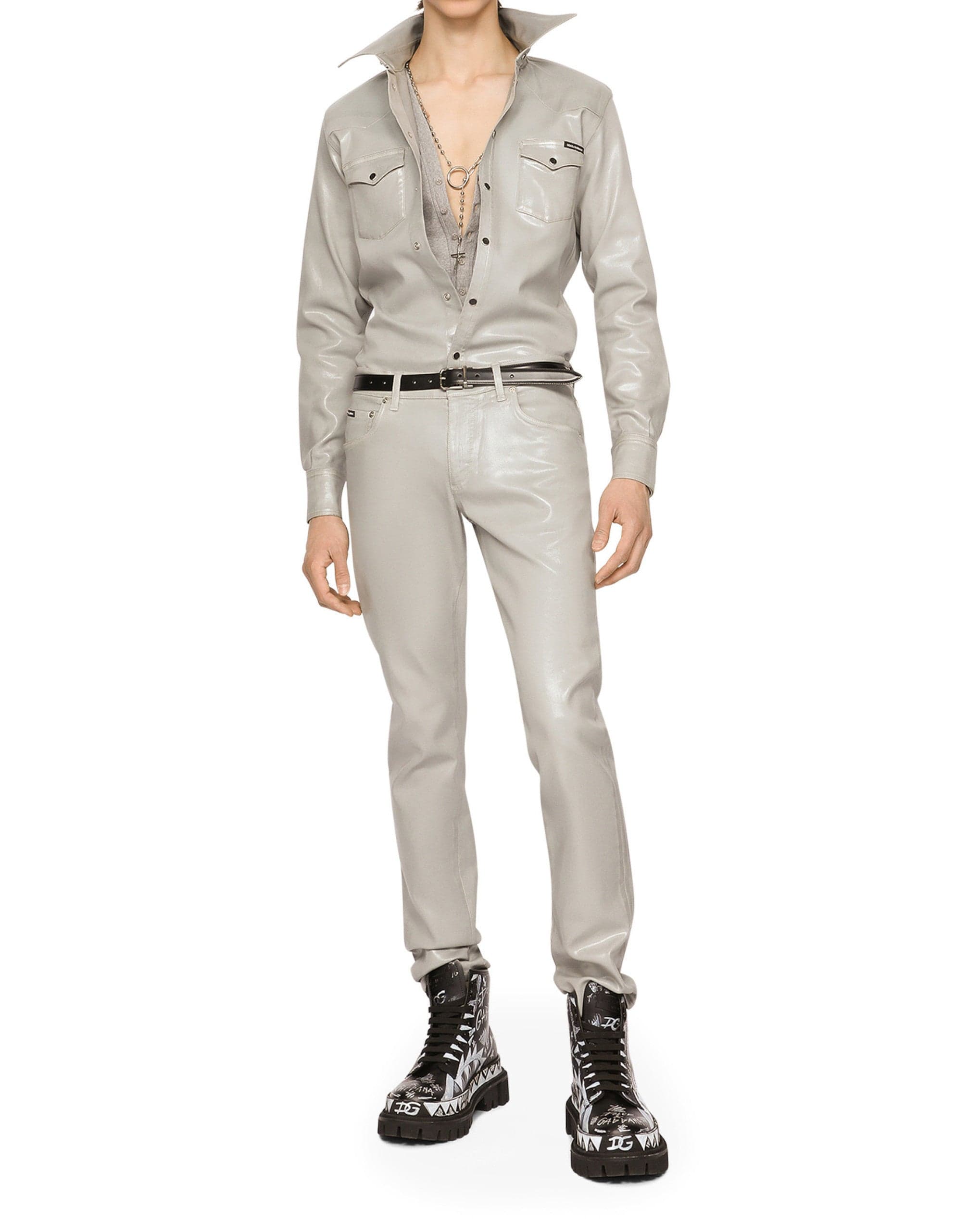 Dolce & Gabbana Grey Coated Slim-Fit Jeans