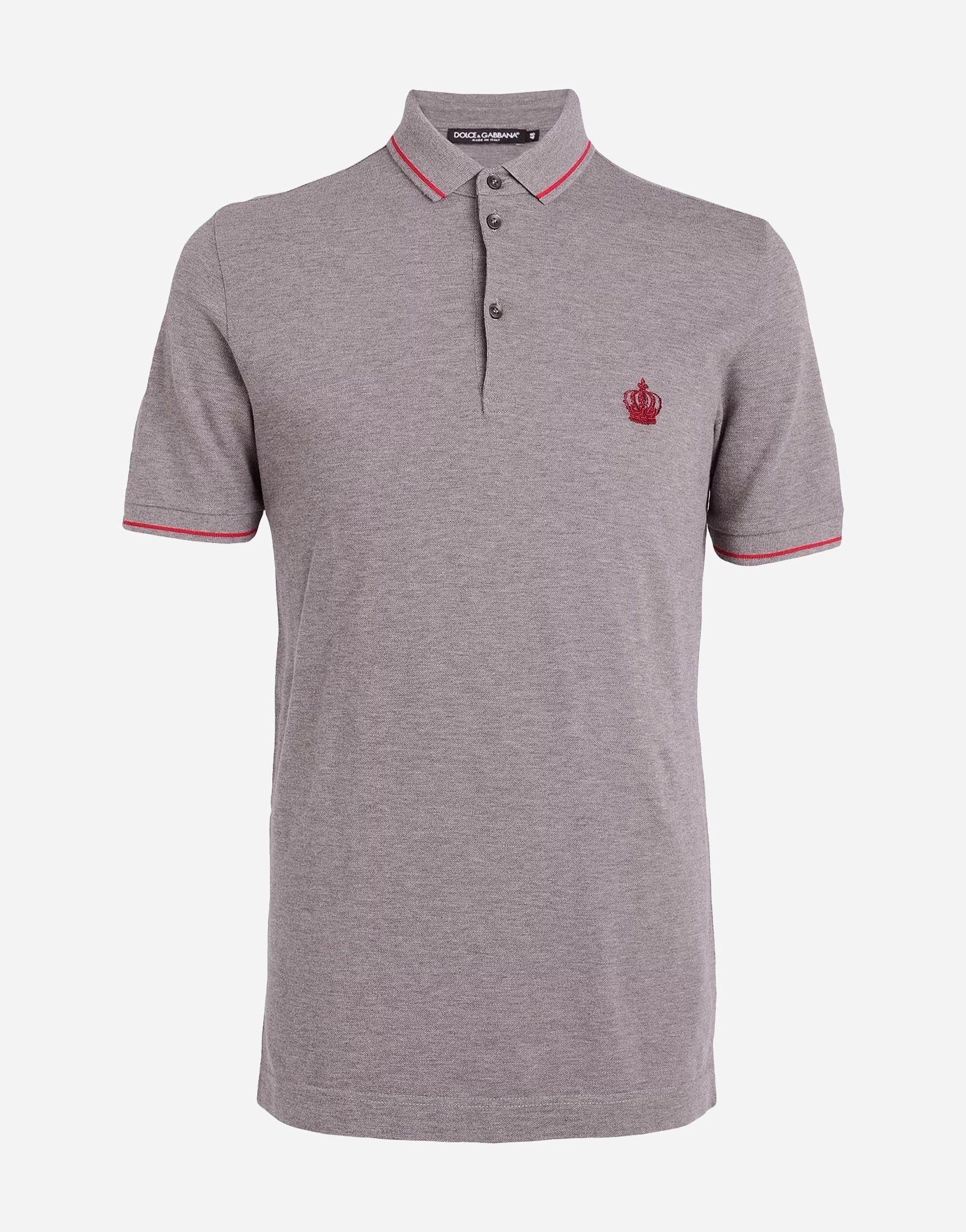 Dolce & Gabbana Grey Crown-Embroidered Polo Shirt