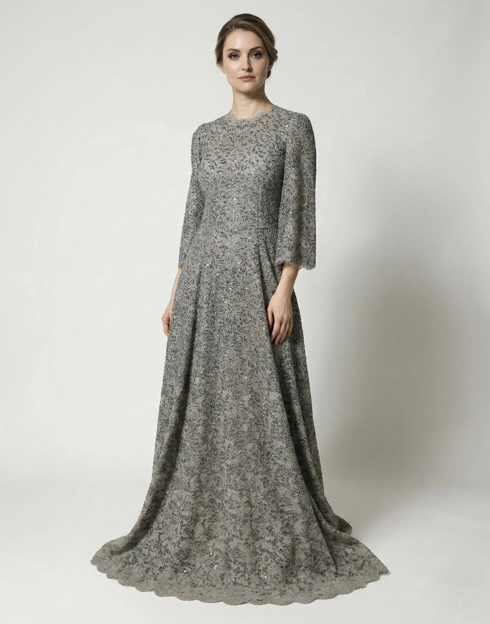Dolce & Gabbana Grey Lace Sequin Gown