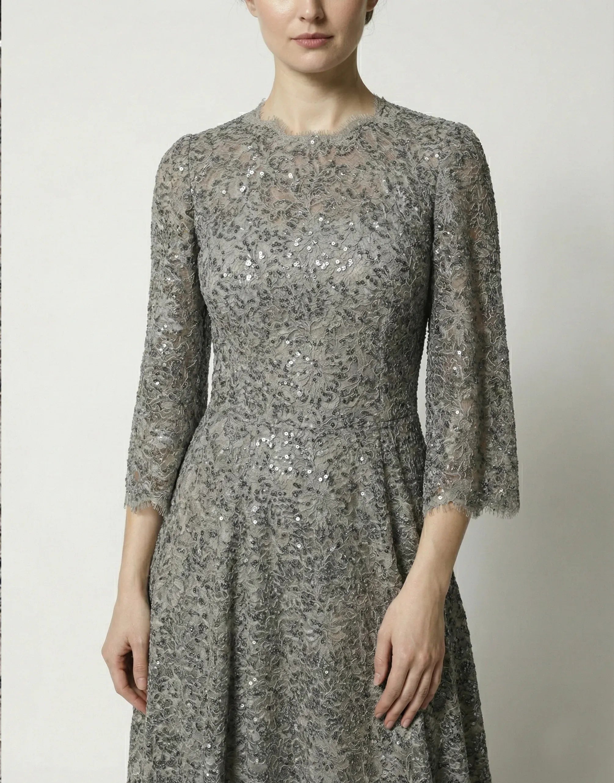 Dolce & Gabbana Grey Lace Sequin Gown