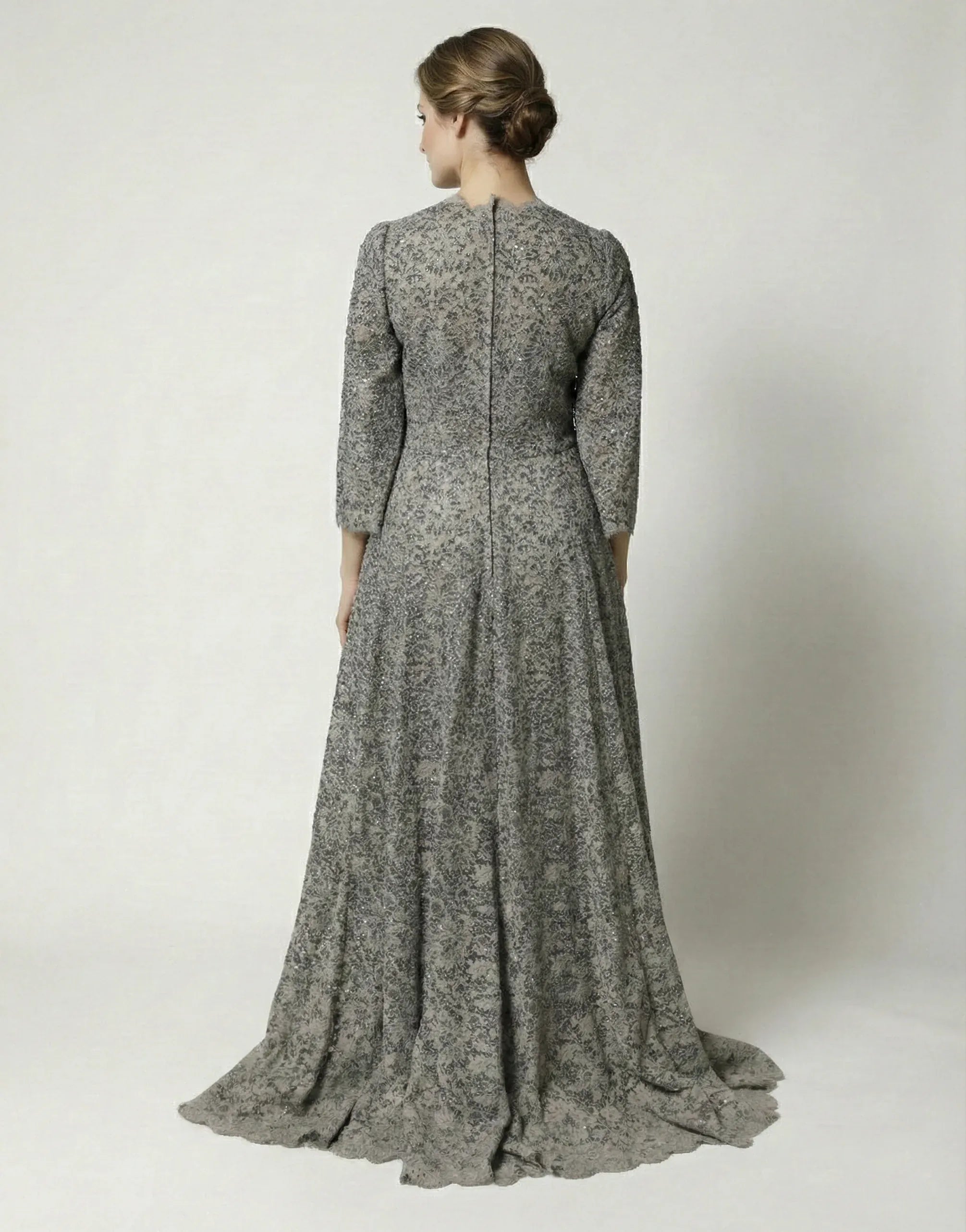 Dolce & Gabbana Grey Lace Sequin Gown