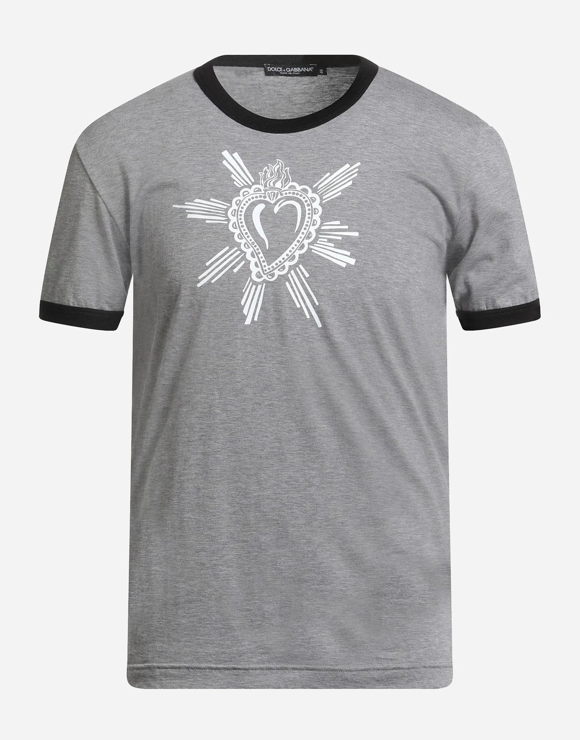 Dolce & Gabbana Grey Sacred Heart Print Cotton T-Shirt