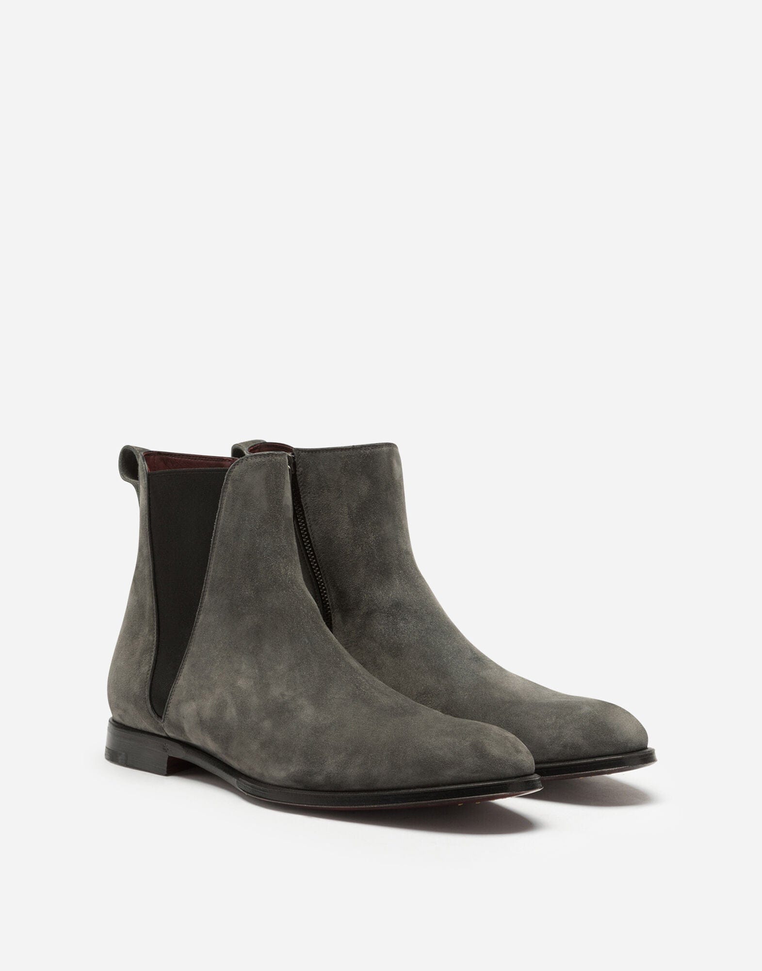 Dolce & Gabbana Grey Velvet Leather Chelsea Boots