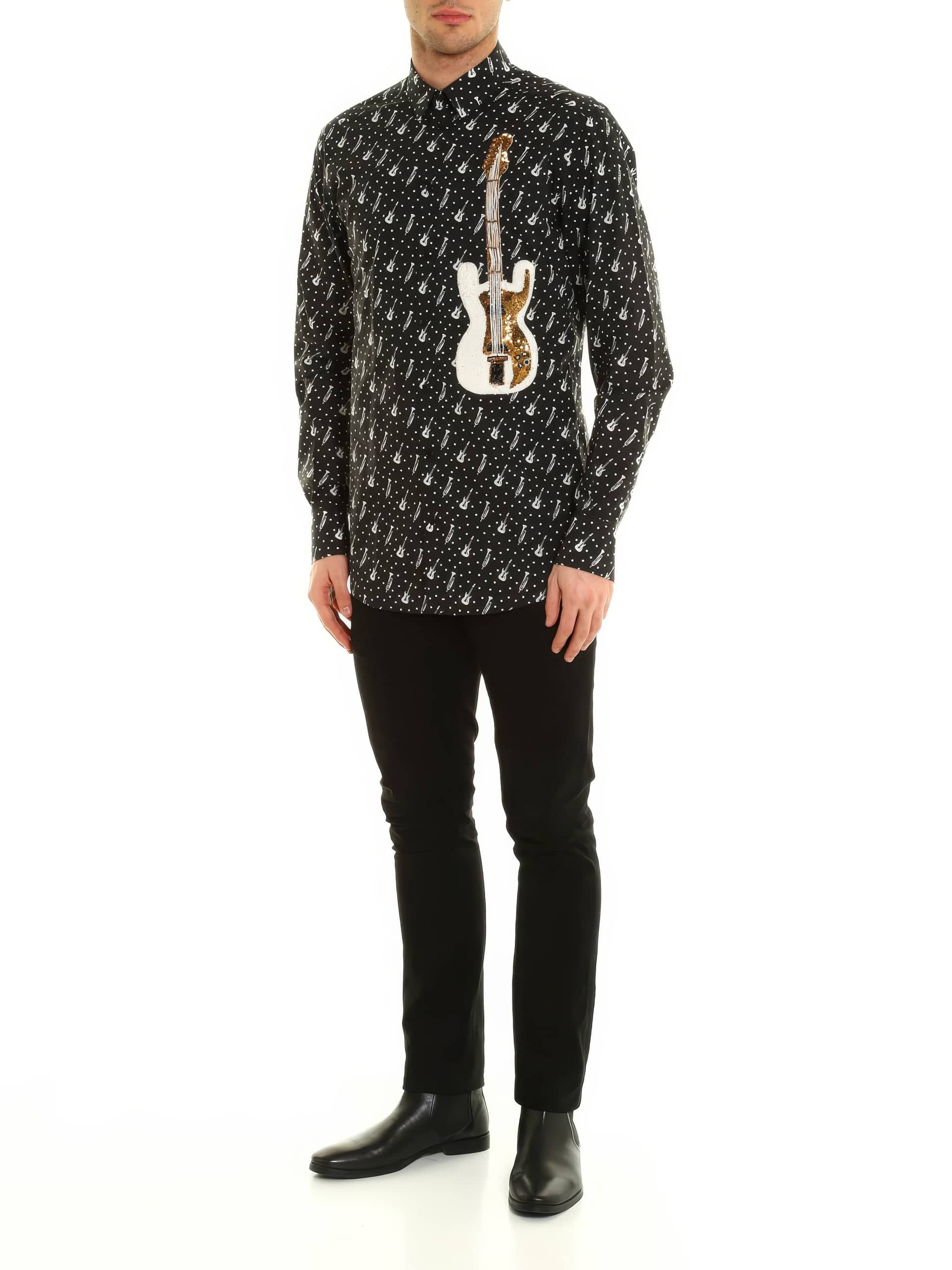 Dolce & Gabbana Guitar Embroidery Cotton Shirt