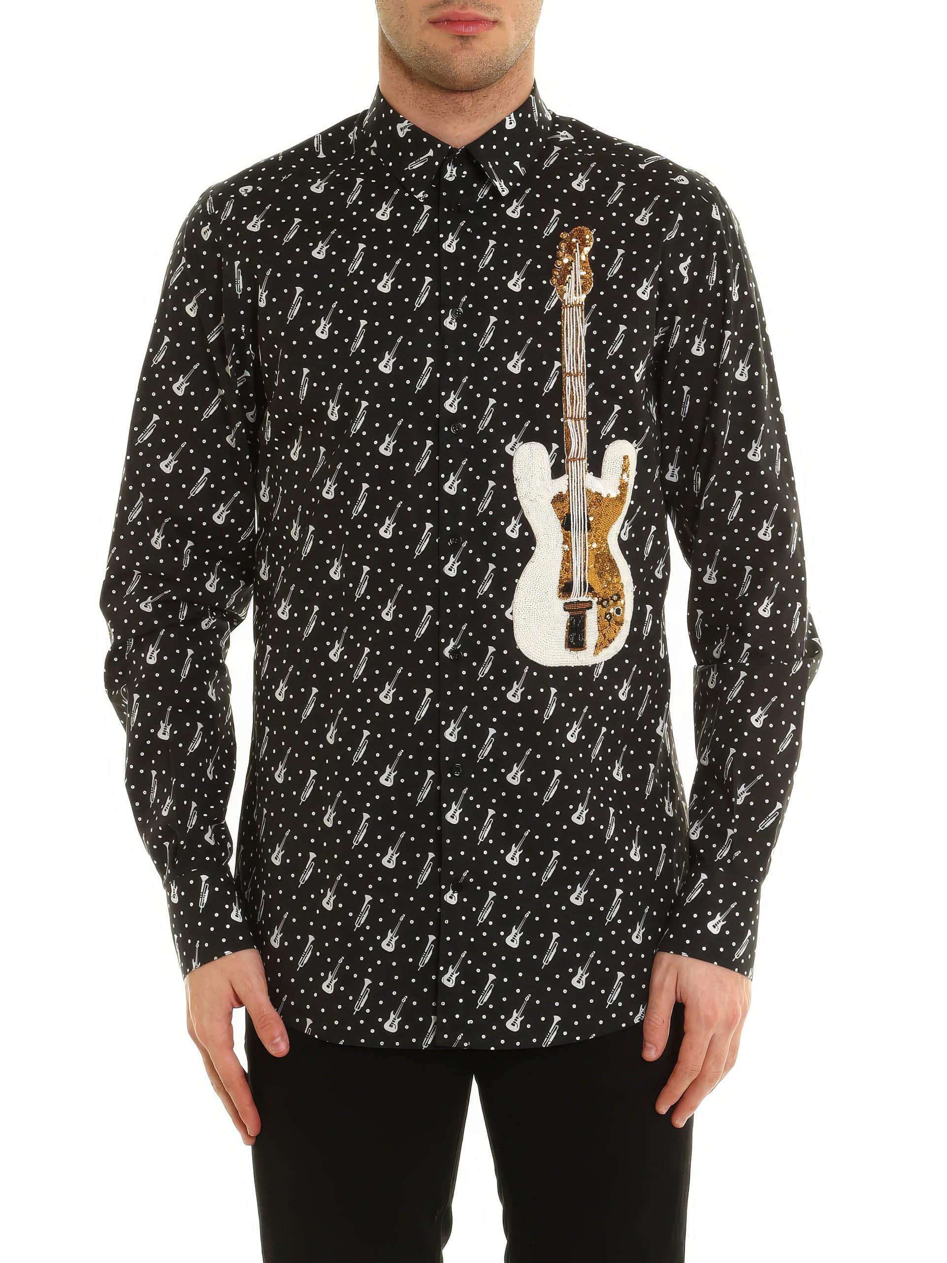 Dolce & Gabbana Guitar Embroidery Cotton Shirt