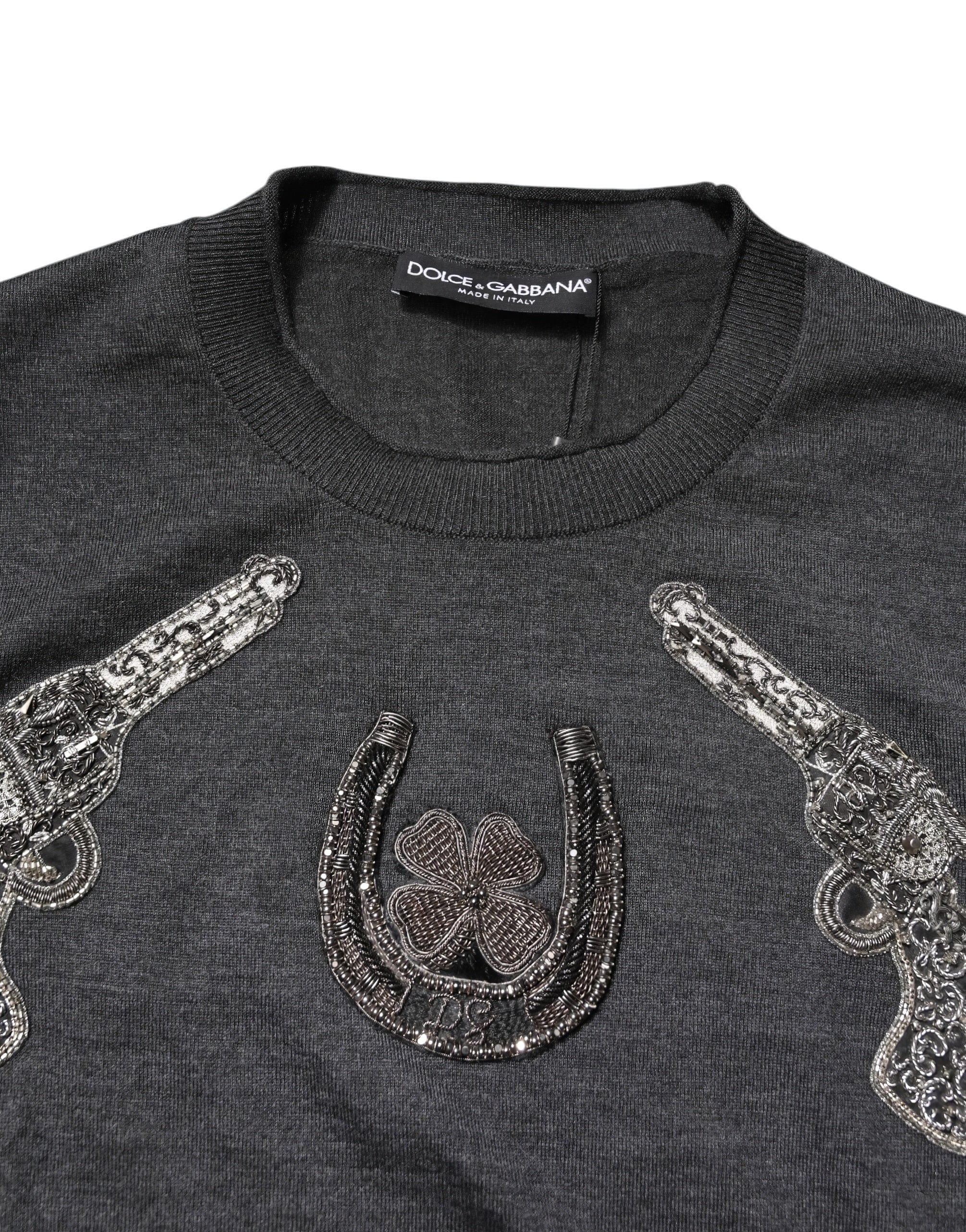 Dolce & Gabbana Gun And Horse Shoe Embroidered Cashmere Sweater