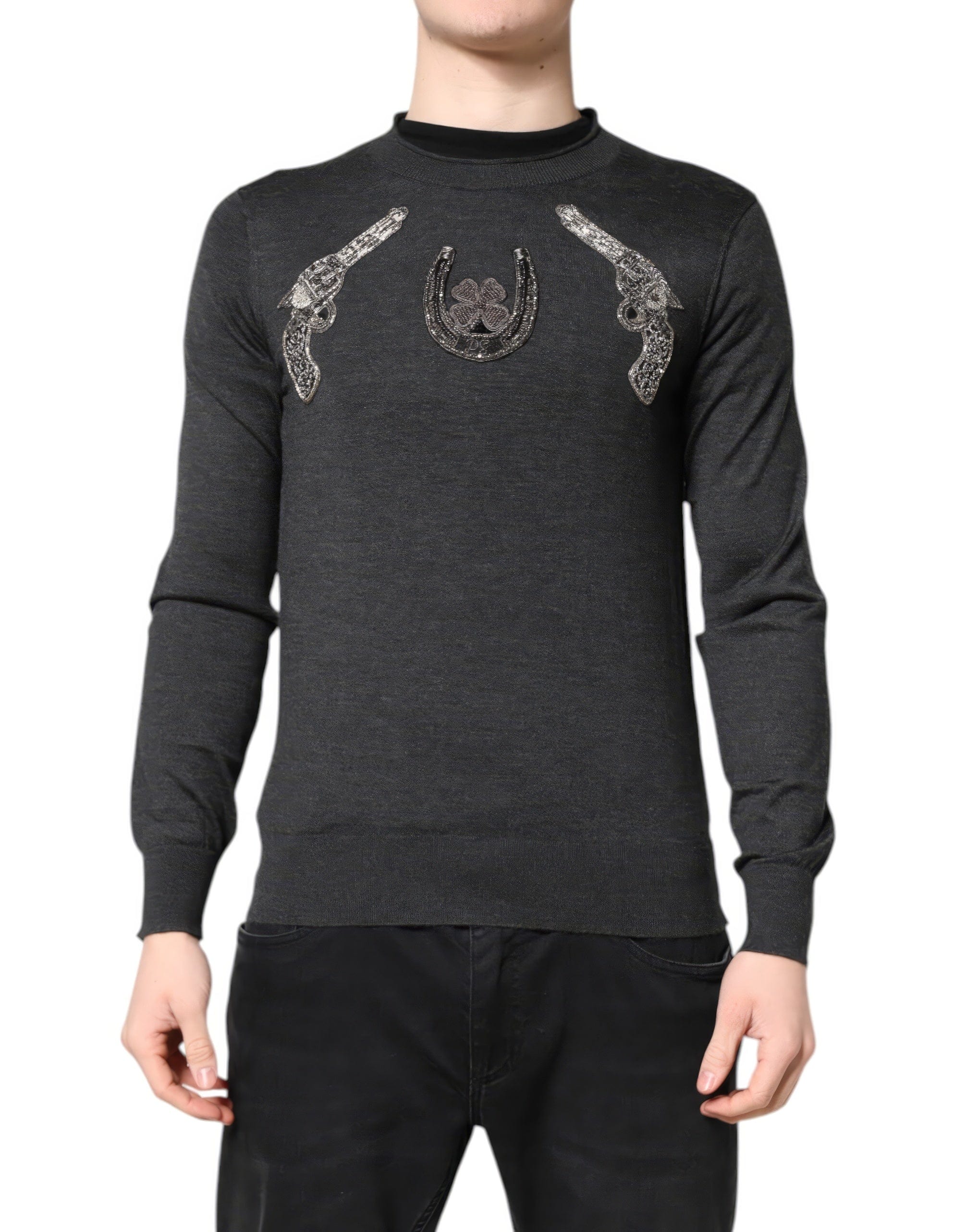 Dolce & Gabbana Gun And Horse Shoe Embroidered Cashmere Sweater