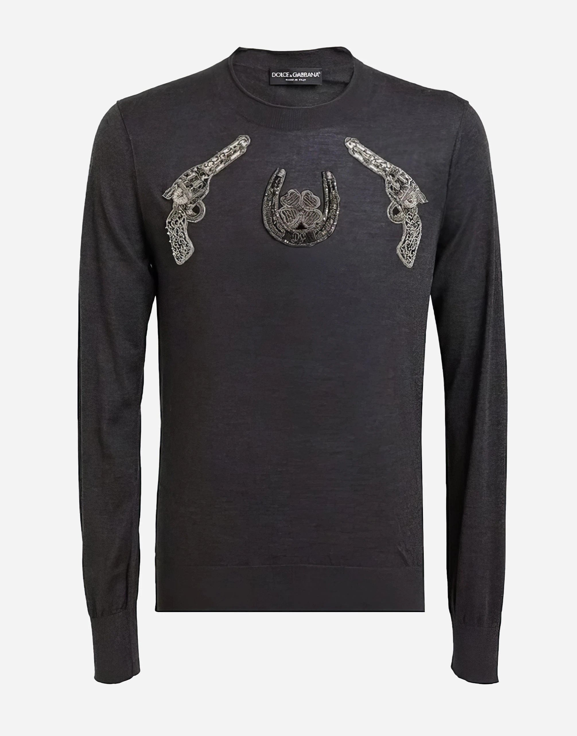 Dolce & Gabbana Gun And Horse Shoe Embroidered Cashmere Sweater