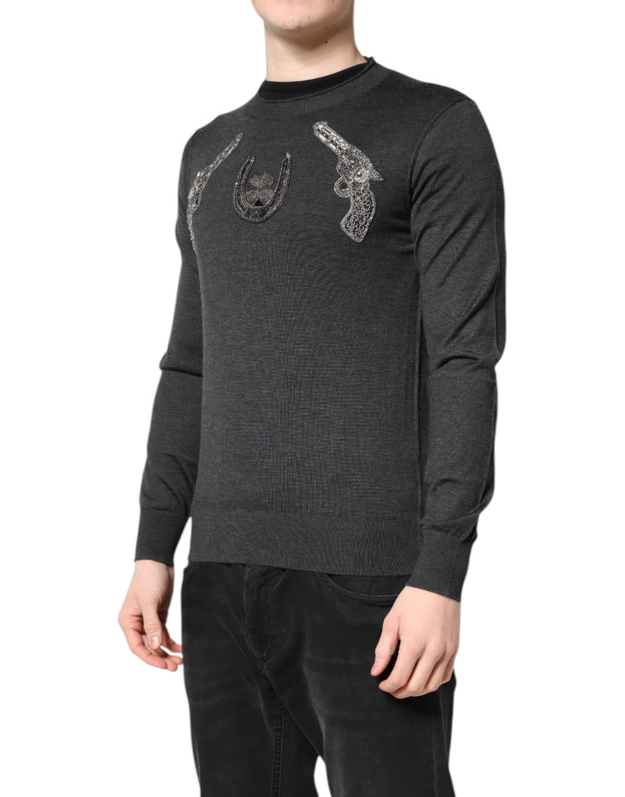 Dolce & Gabbana Gun And Horse Shoe Embroidered Cashmere Sweater