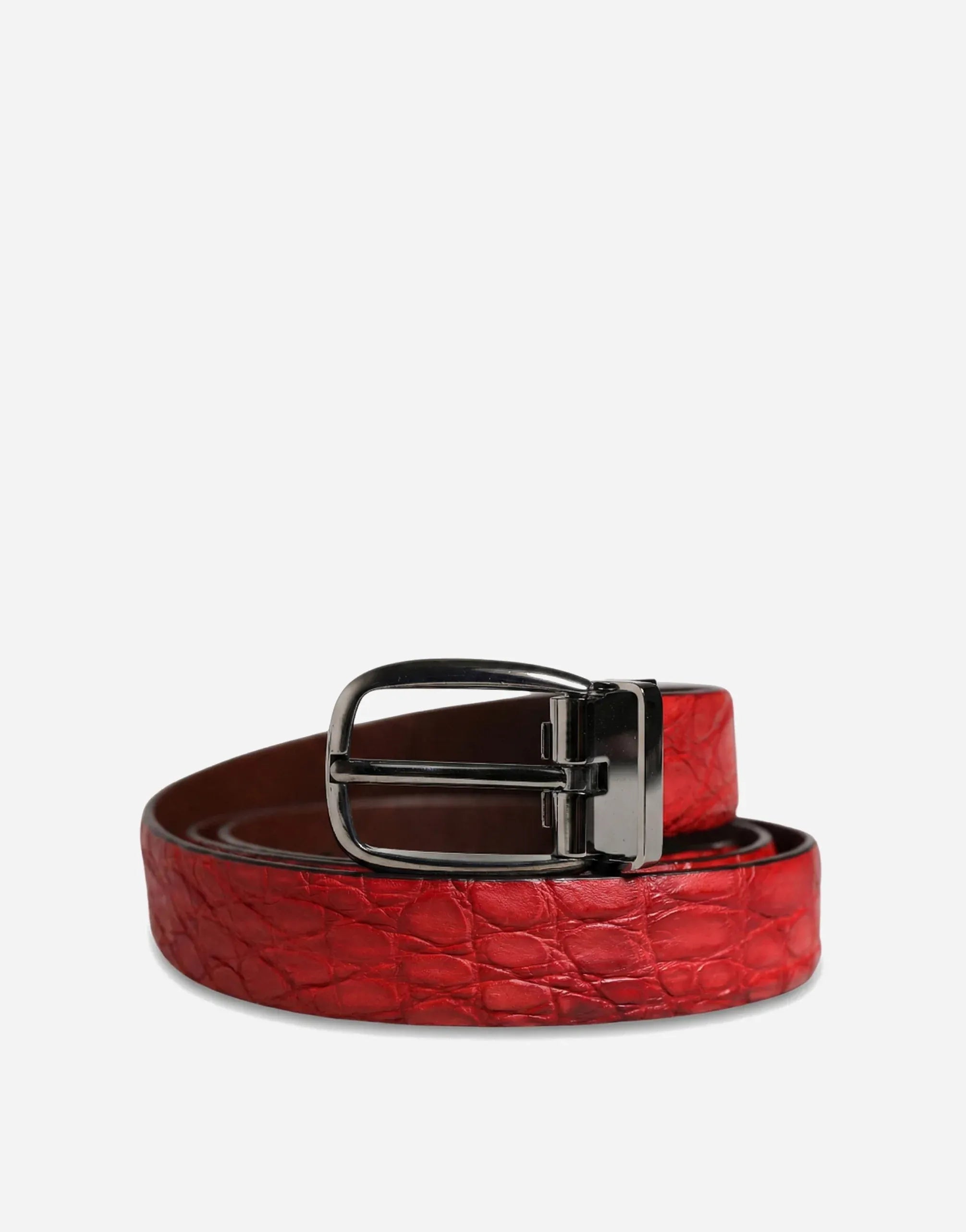 Dolce & Gabbana Gunmetal Buckle Caiman Leather Belt