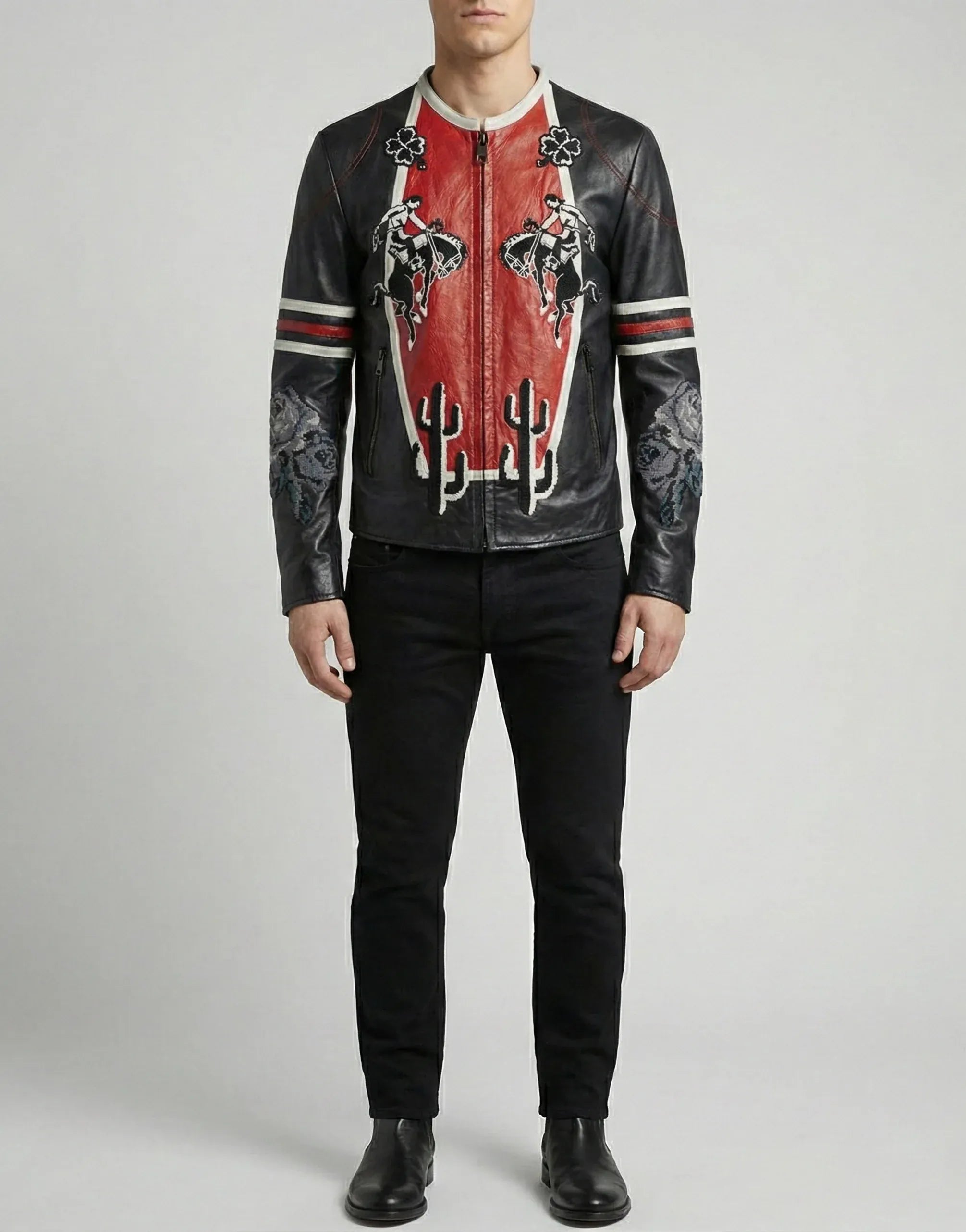 Dolce & Gabbana Guns & Roses Embroidery Biker Jacket