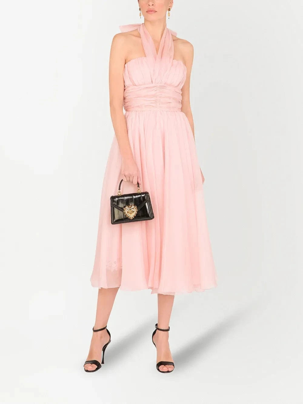 Vestido midi de órgão de seda Halterneck - alternate view