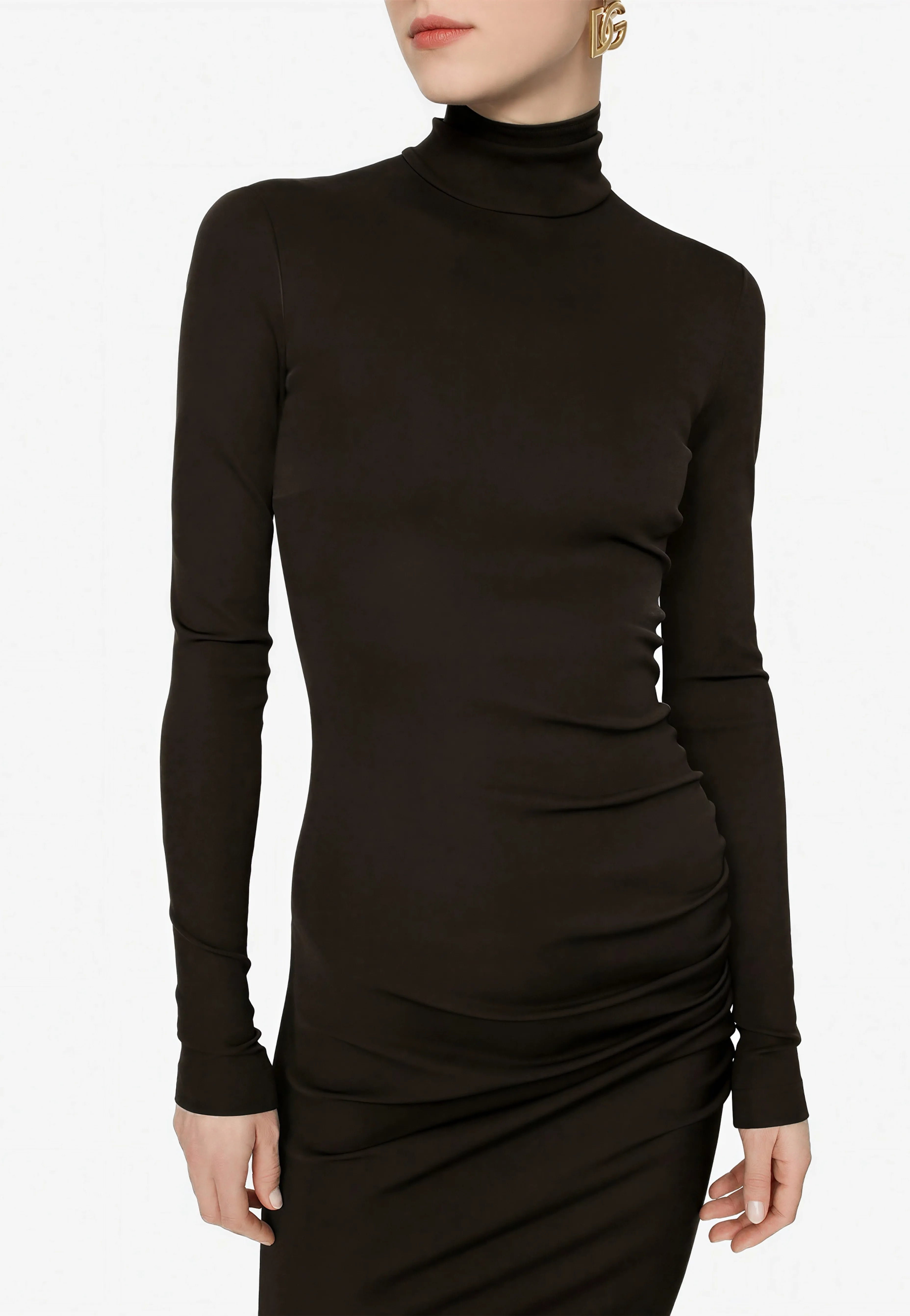 Dolce & Gabbana Dolce & Gabbana High Neck Long Sleeve Slim Maxi Dress