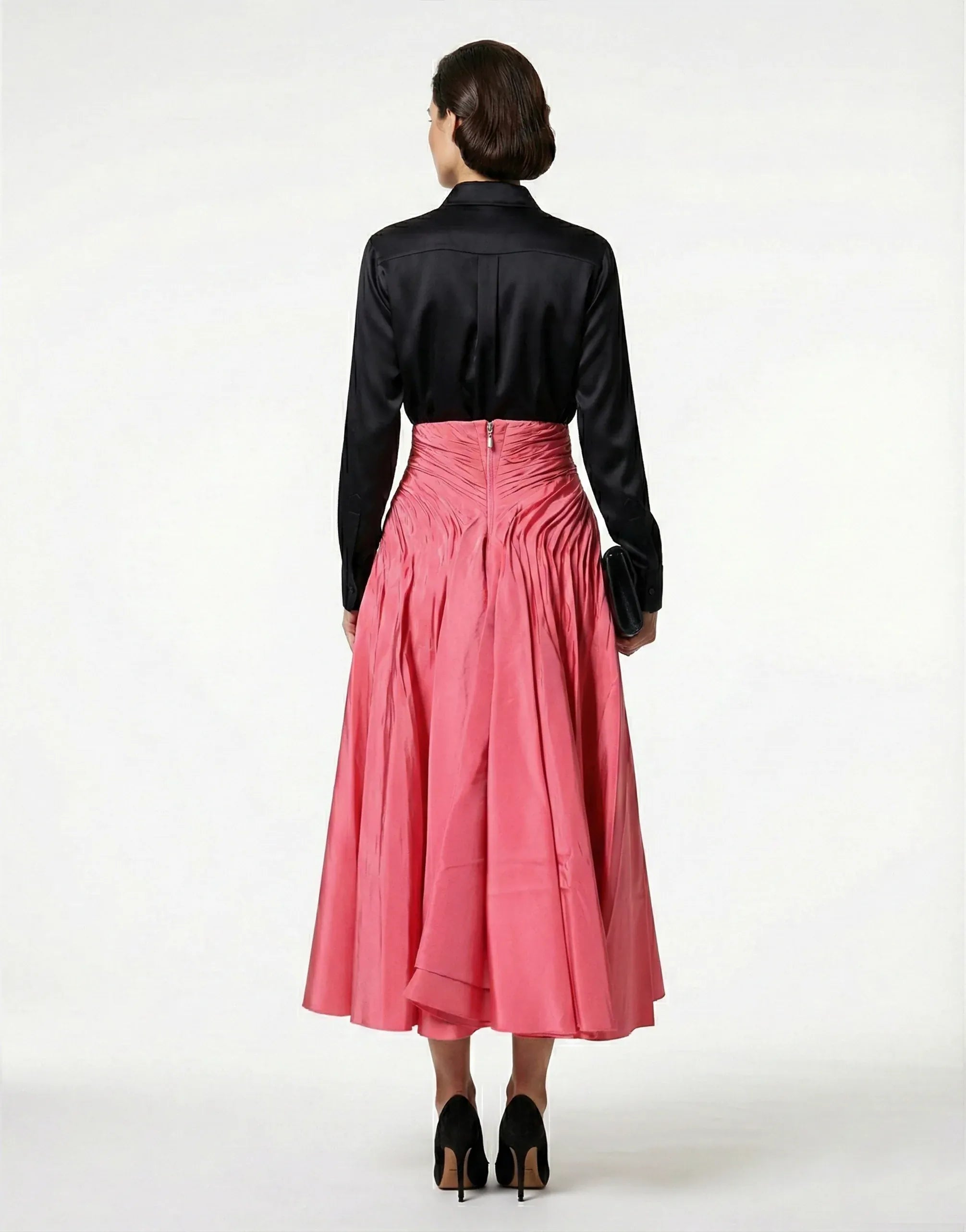 Dolce & Gabbana High-Waist Ruched A-Line Silk Midi Skirt