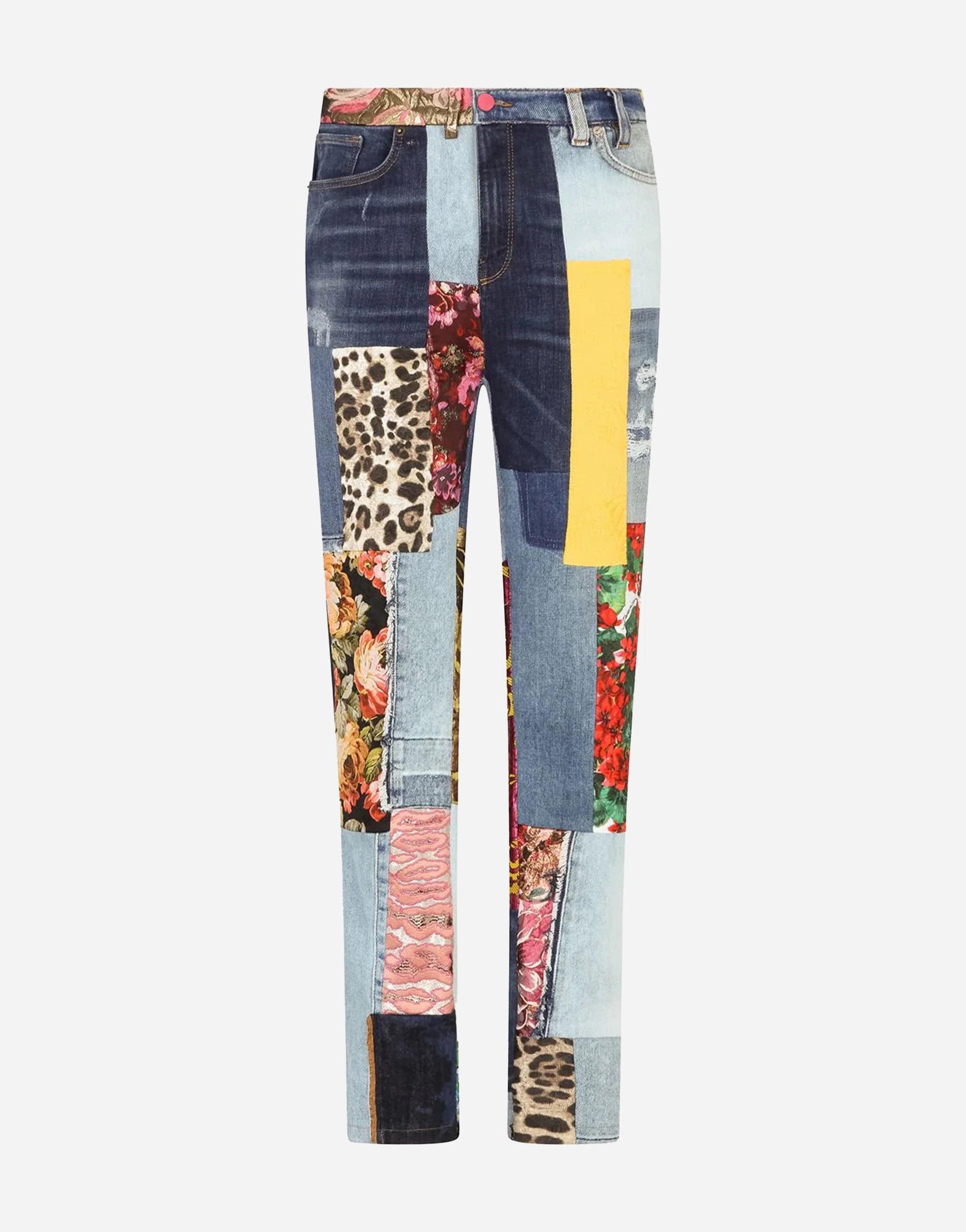 Dolce & Gabbana High-Waisted Patchwork Jacquard Jeans