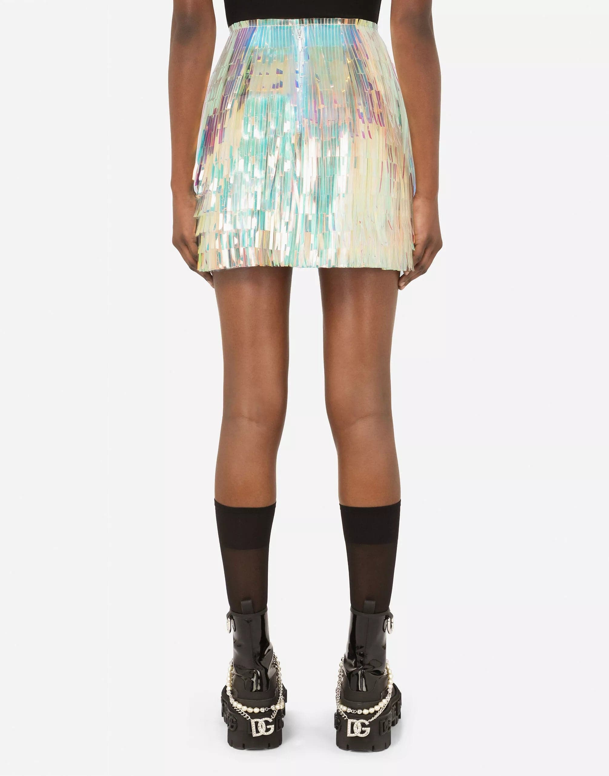 Dolce & Gabbana Holographic-Effect Fringed Miniskirt