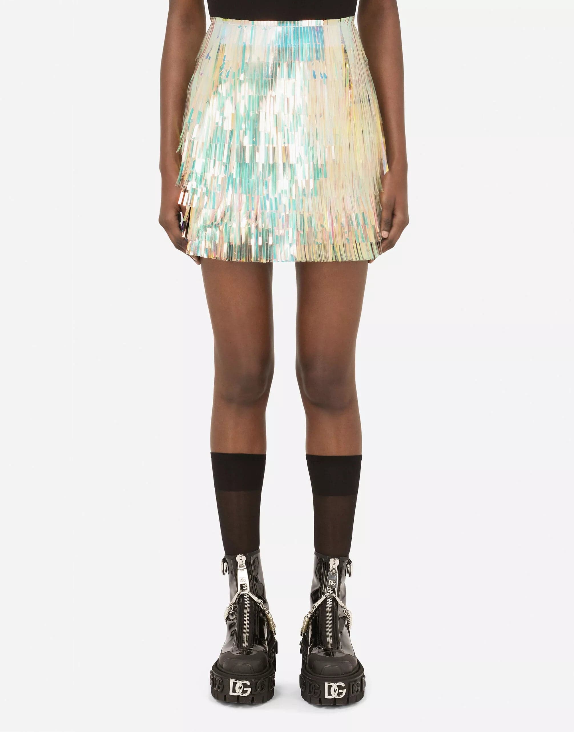 Dolce & Gabbana Holographic-Effect Fringed Miniskirt