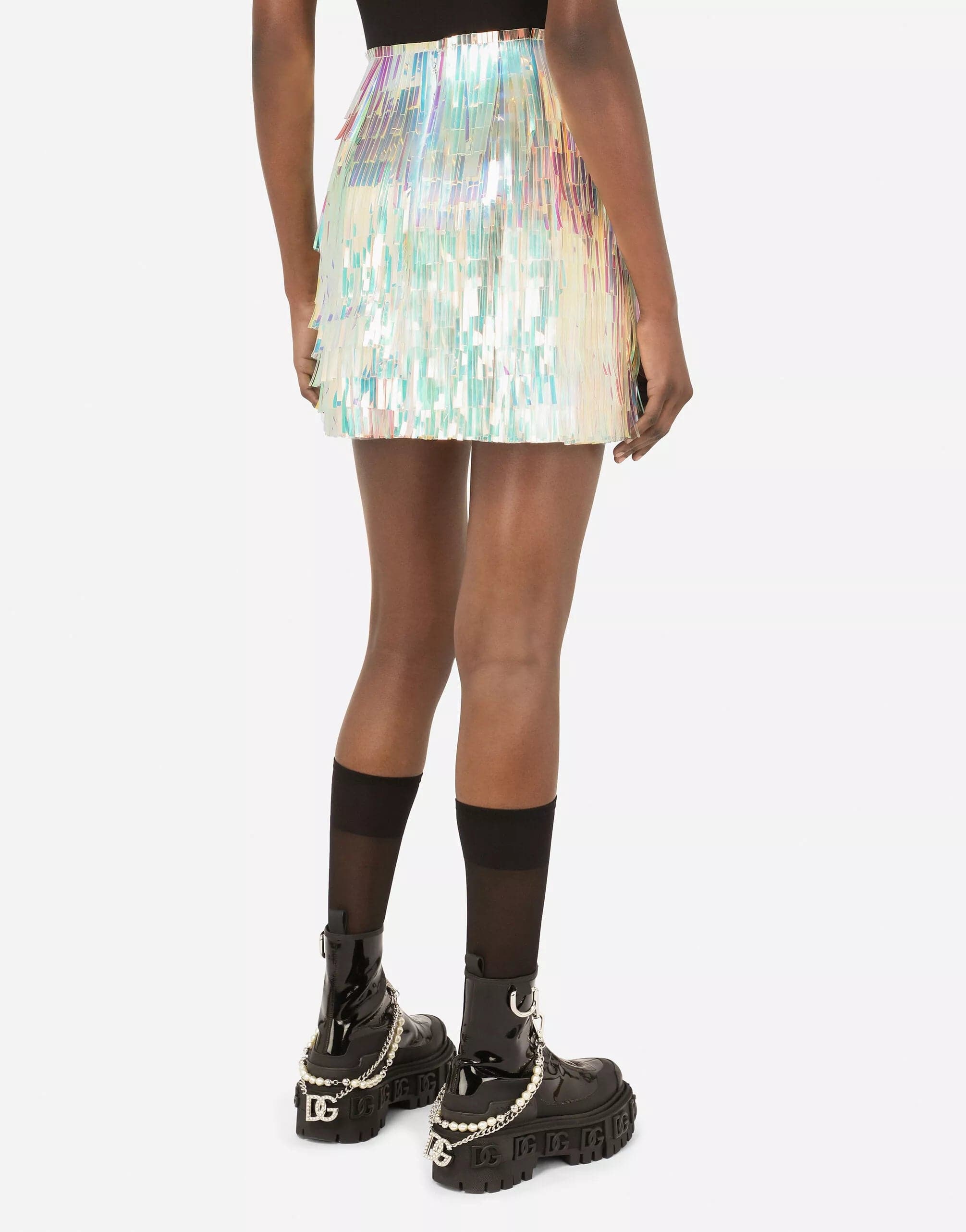 Dolce & Gabbana Holographic-Effect Fringed Miniskirt