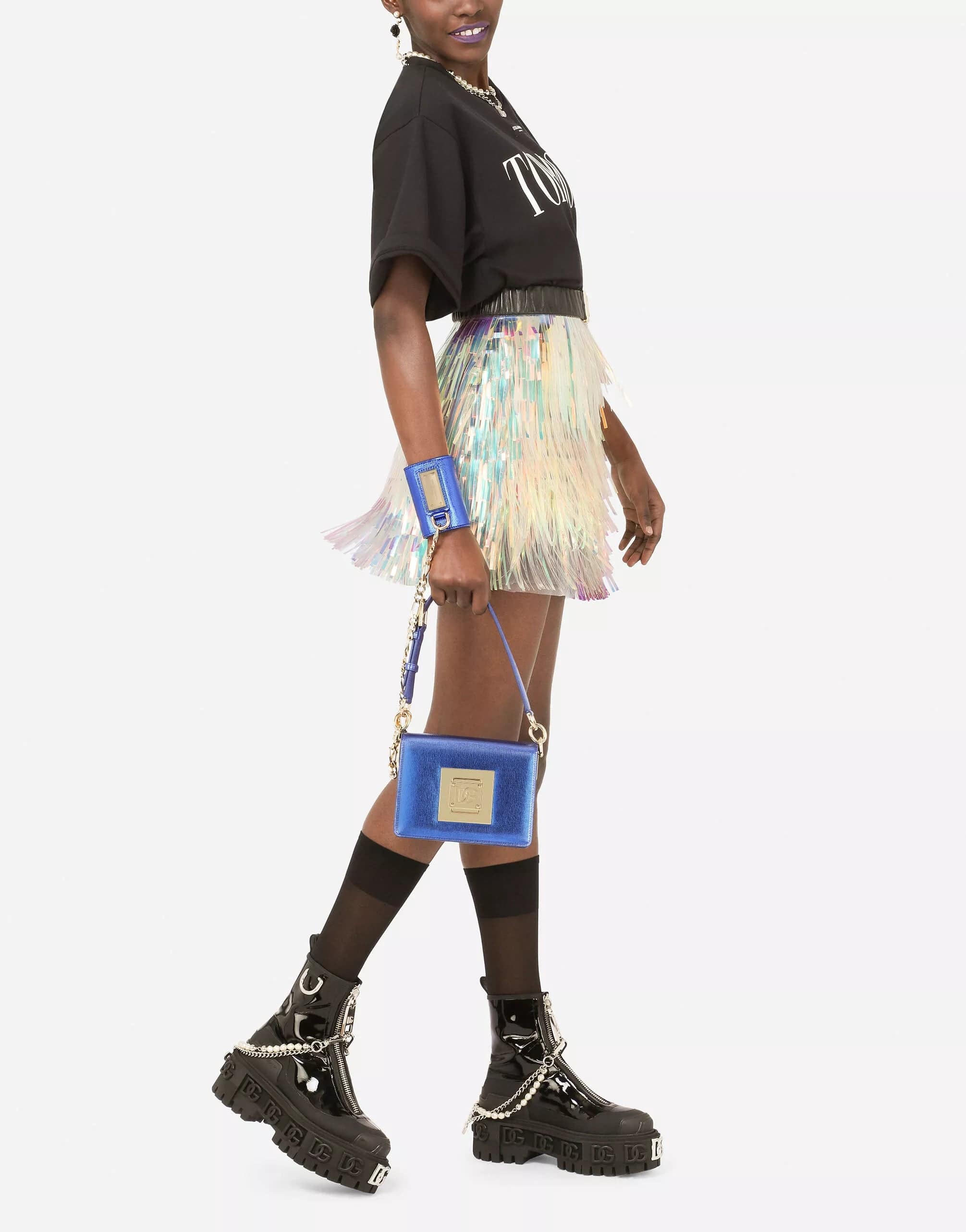 Dolce & Gabbana Holographic-Effect Fringed Miniskirt