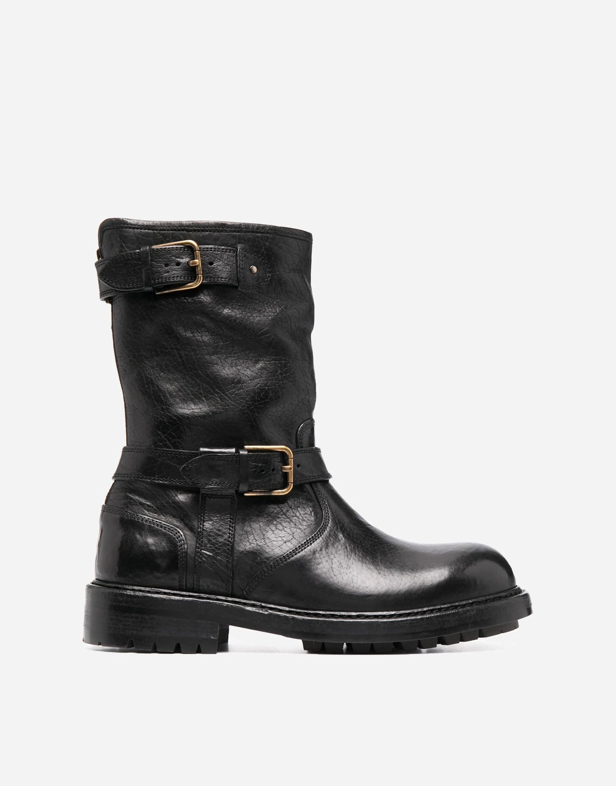 Dolce & Gabbana Black Leather Mid Calf Biker Boots Shoes main image 0