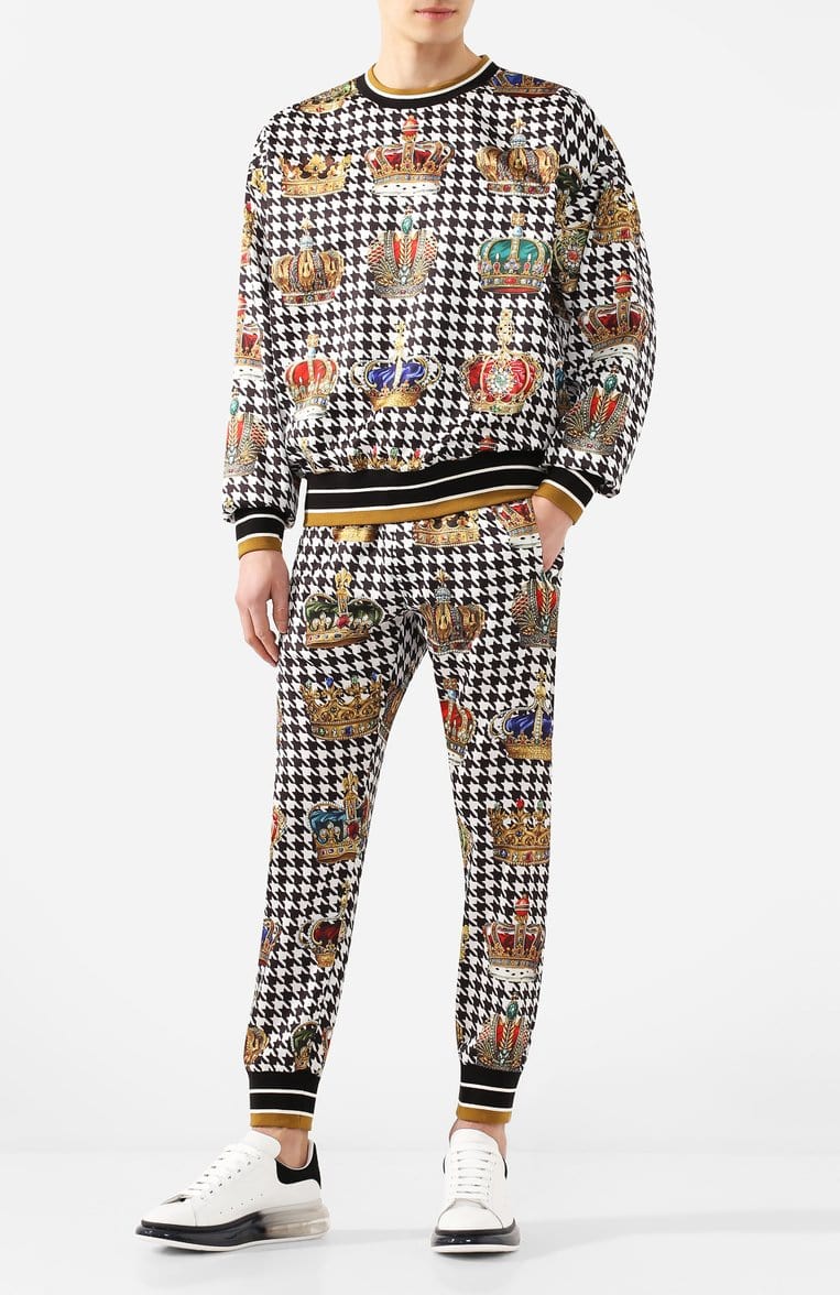 Dolce & Gabbana Houndstooth Crown-Print Sweatpants