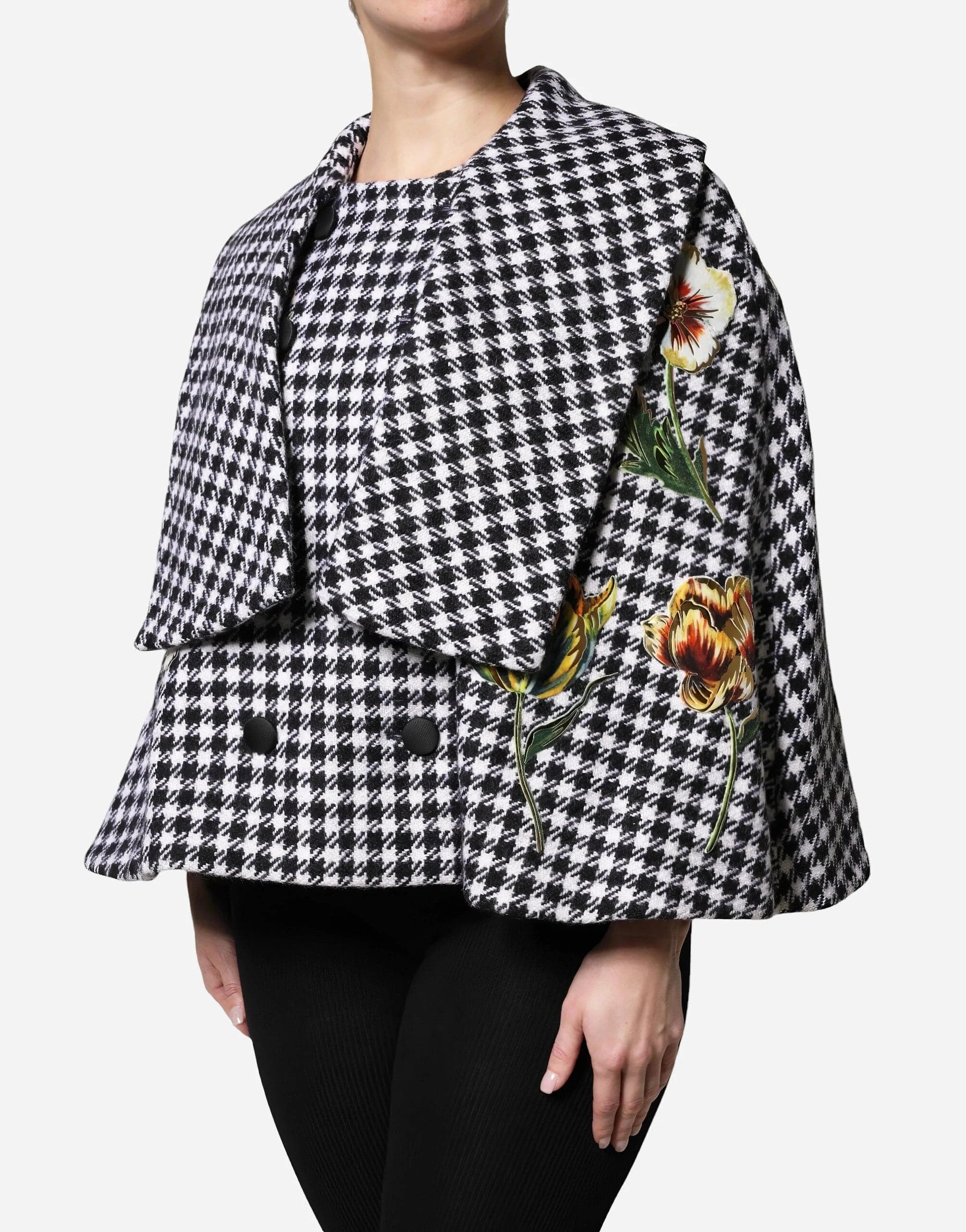 Dolce & Gabbana Houndstooth Floral Embellished Cape